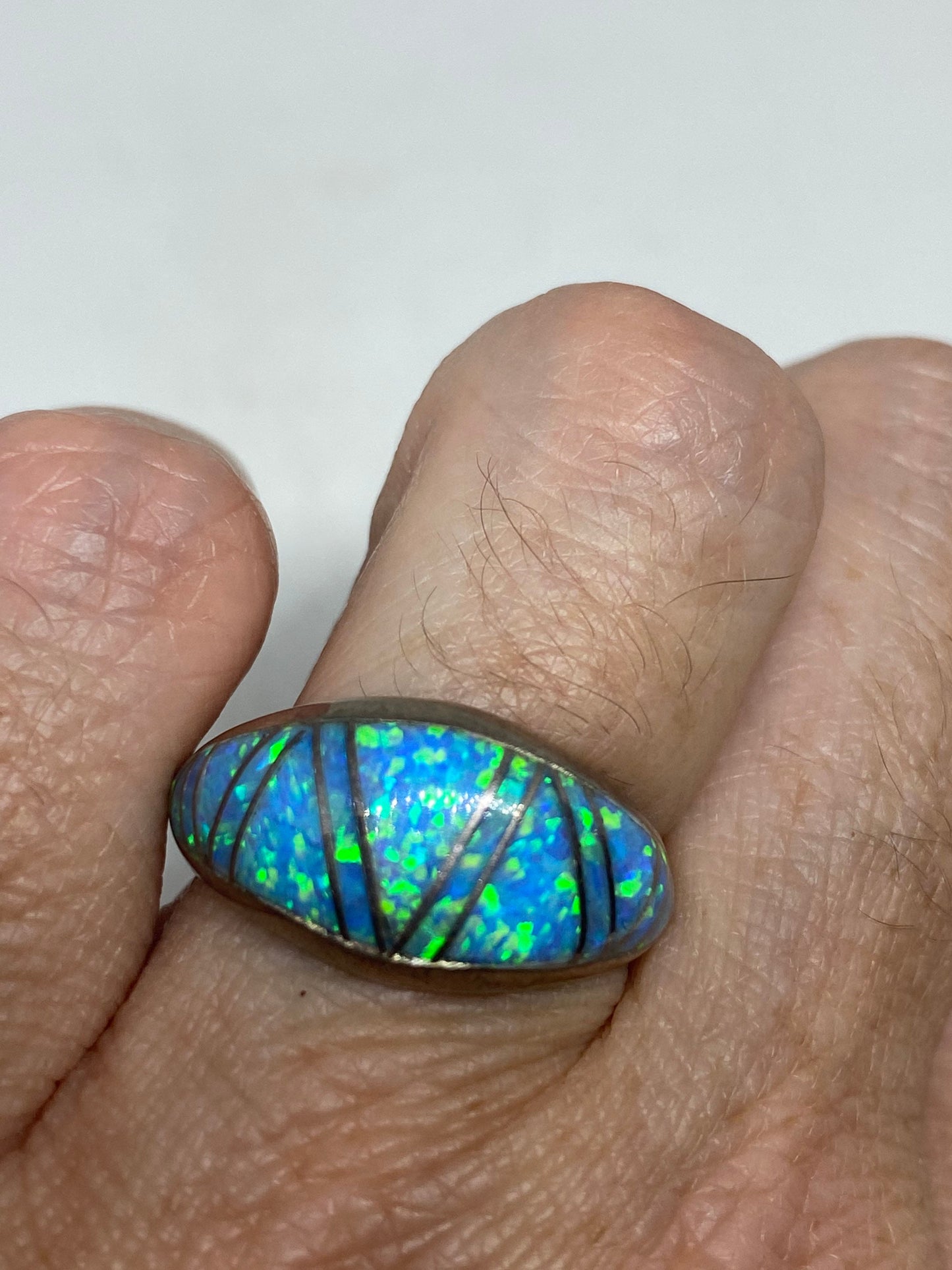 Vintage Opal 925 Sterling Silver Inlay Ring