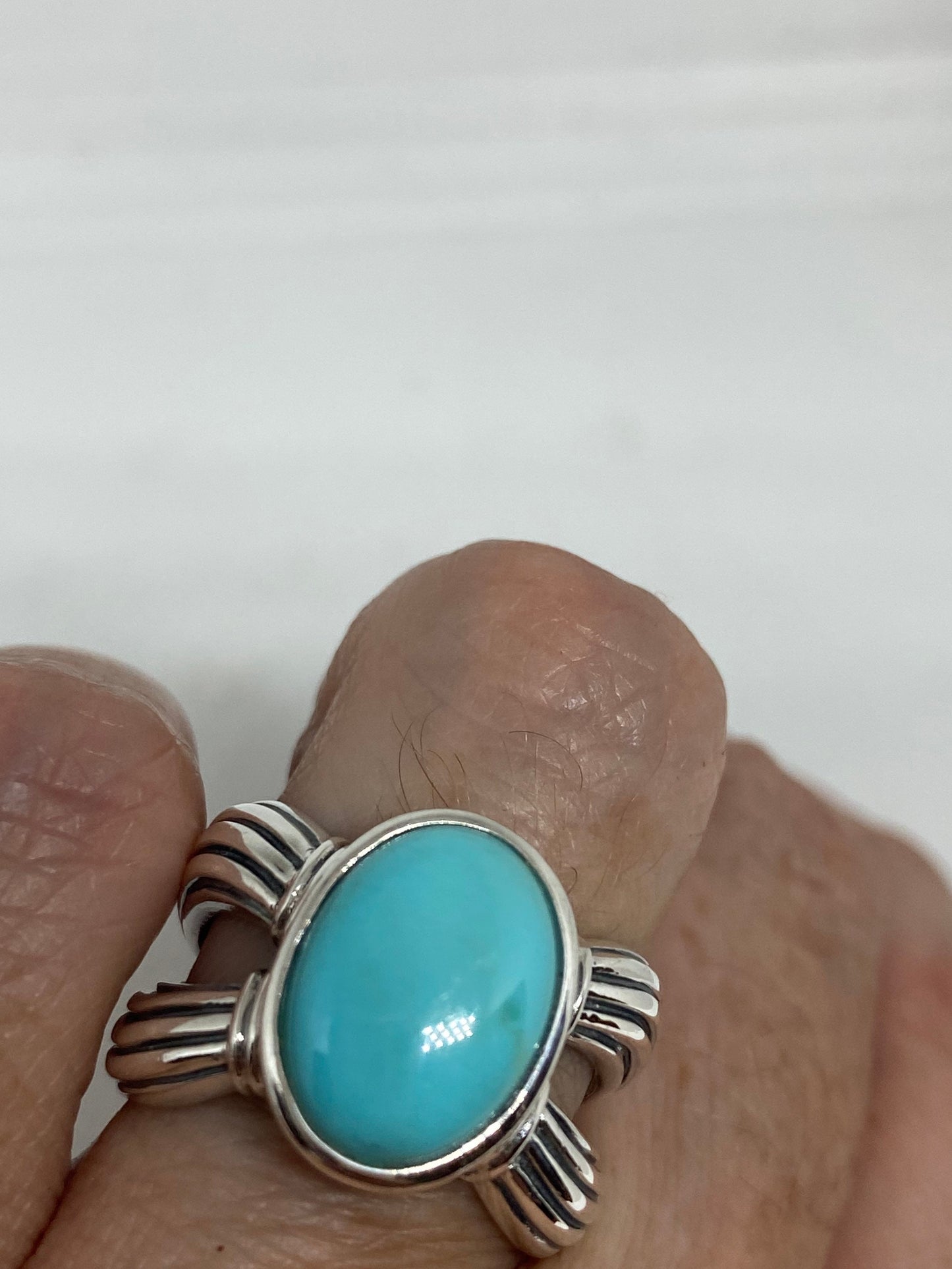 Vintage Blue Genuine Larimar Ring 925 Sterling Silver