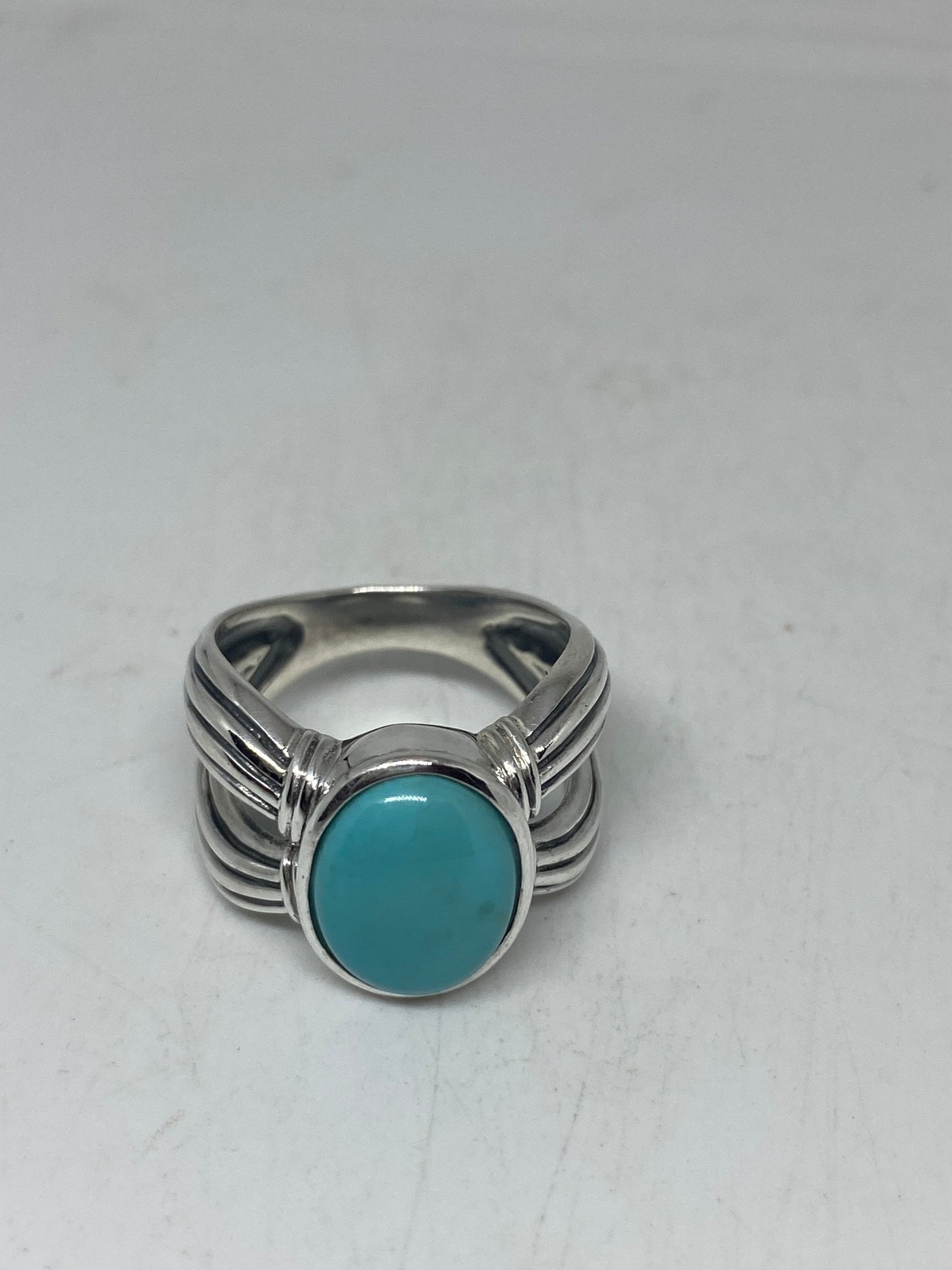 Vintage Blue Genuine Larimar Ring 925 Sterling Silver