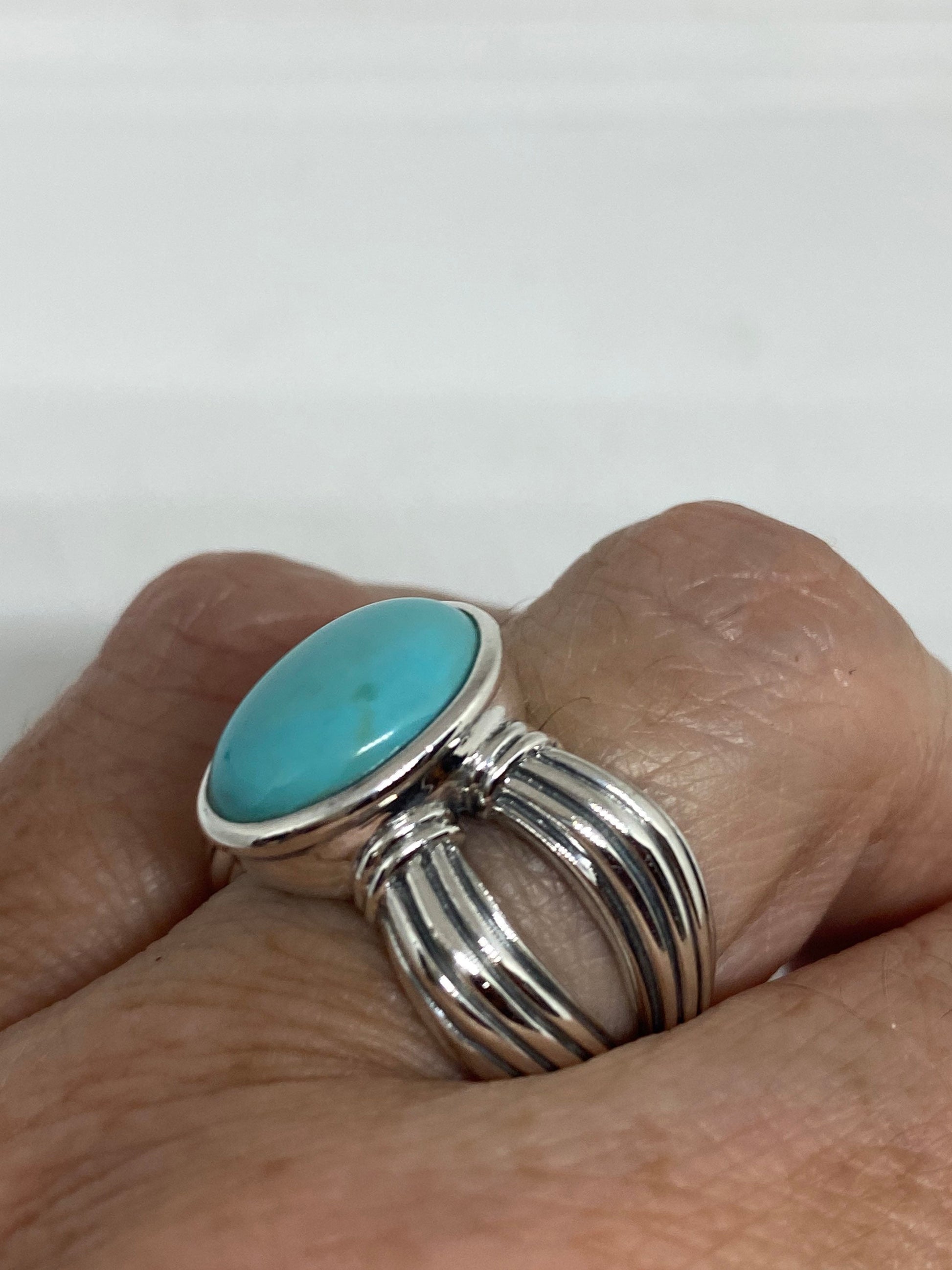 Vintage Blue Genuine Larimar Ring 925 Sterling Silver