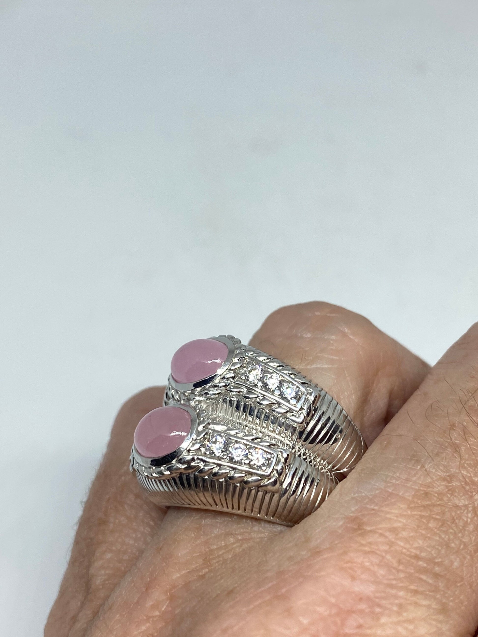 Vintage Genuine Rose Quartz 925 Sterling Silver Ring