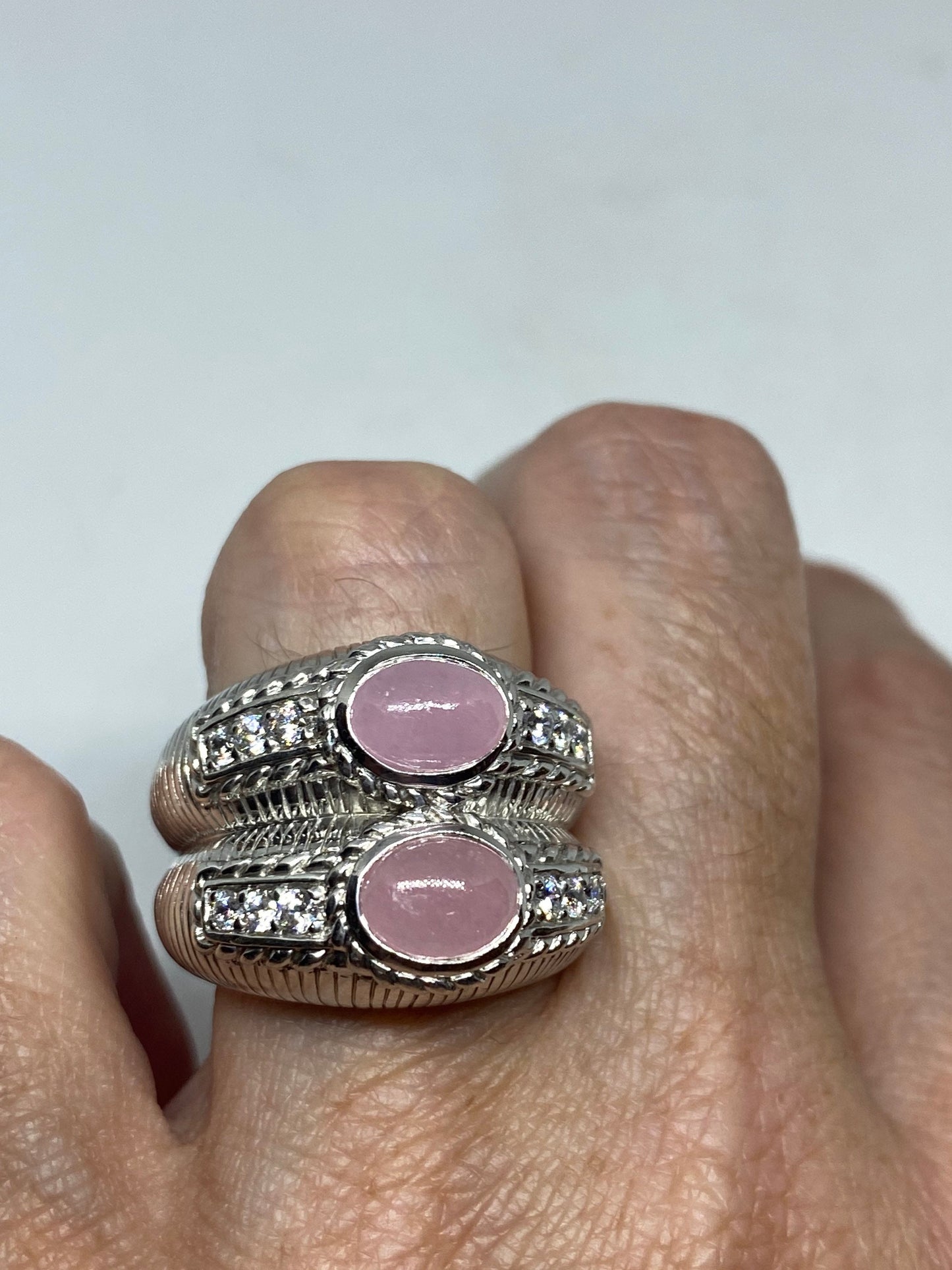 Vintage Genuine Rose Quartz 925 Sterling Silver Ring