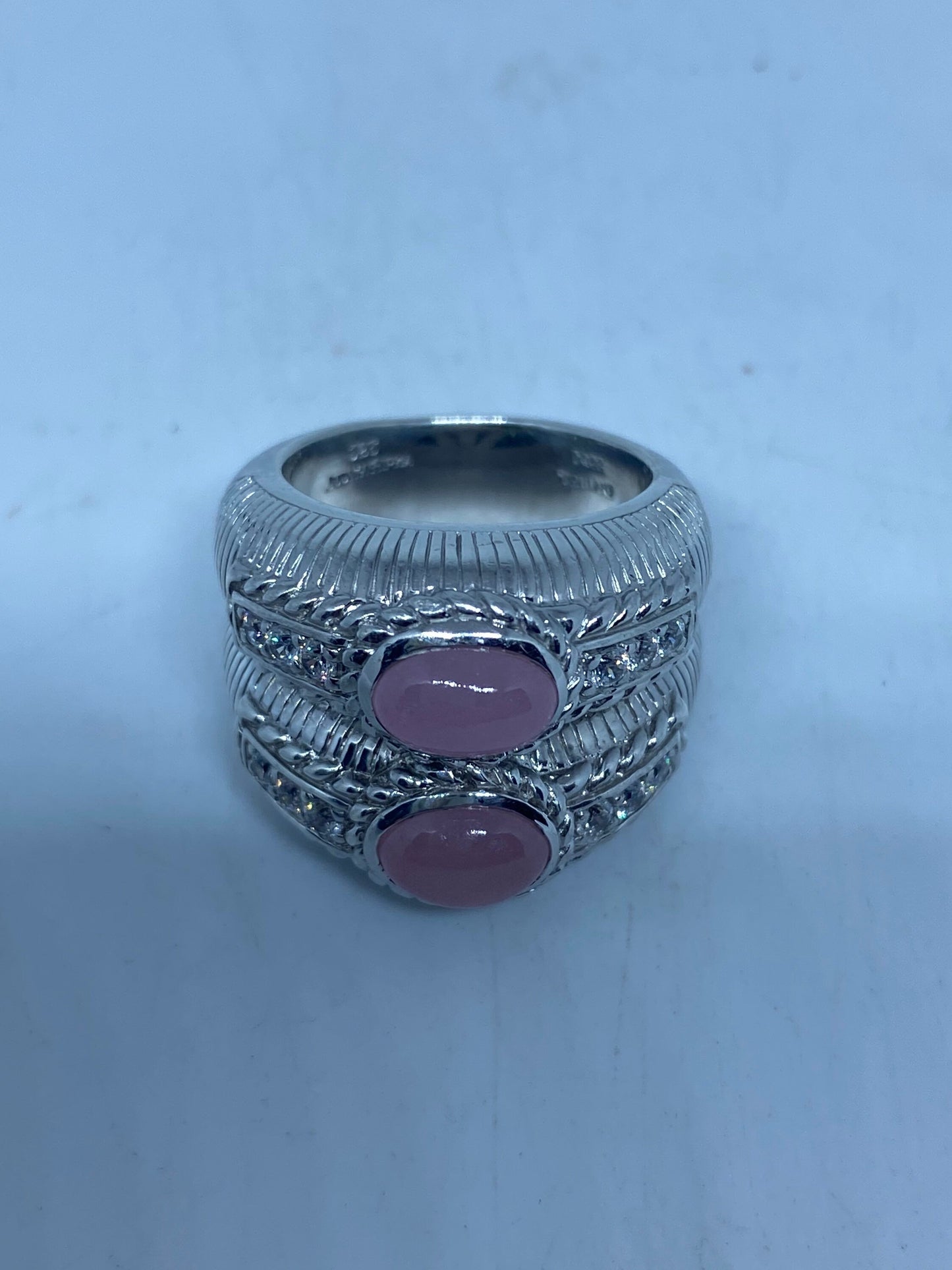 Vintage Genuine Rose Quartz 925 Sterling Silver Ring
