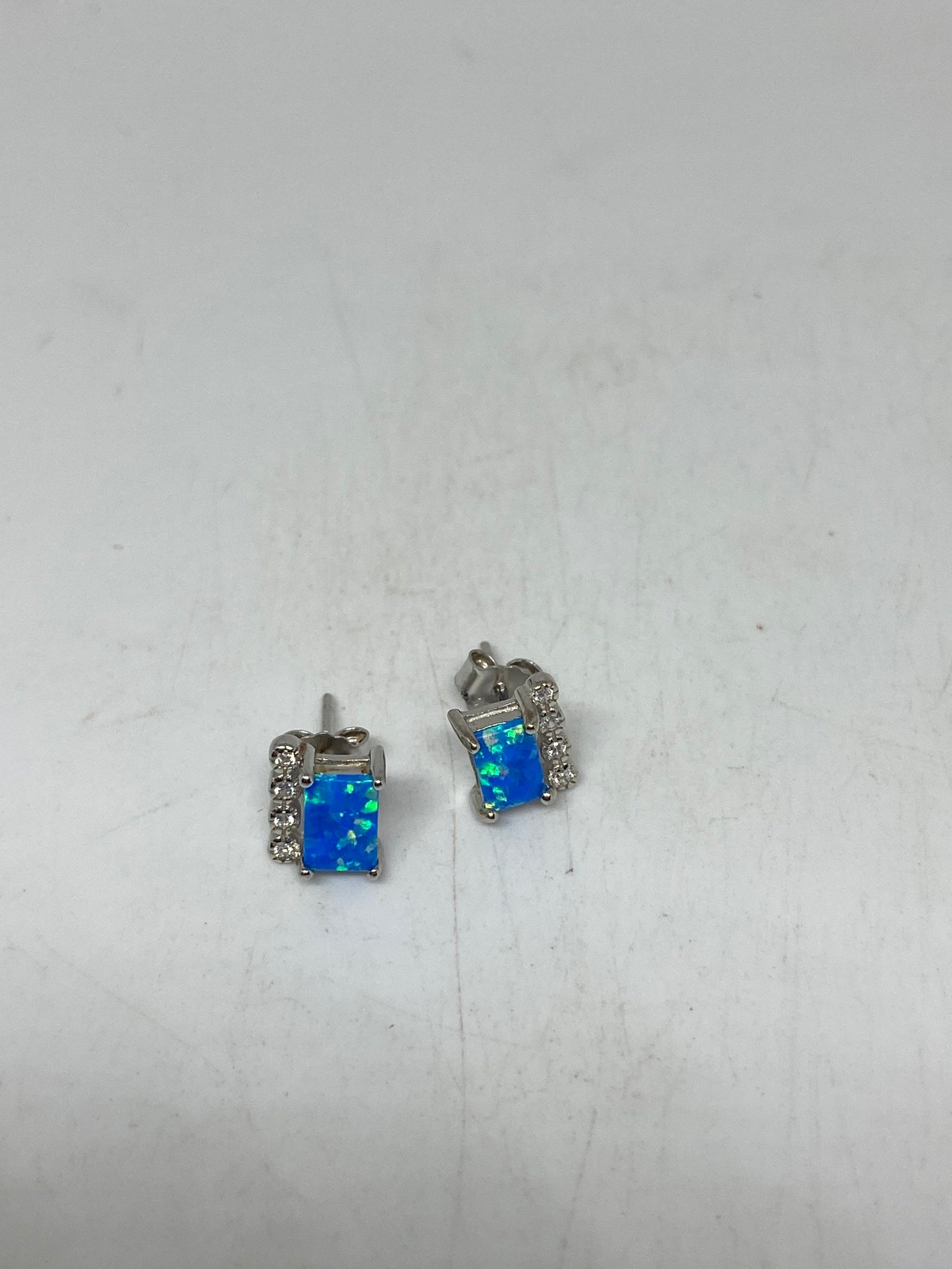 Vintage Opal Earrings 925 Sterling Silver Stud Button