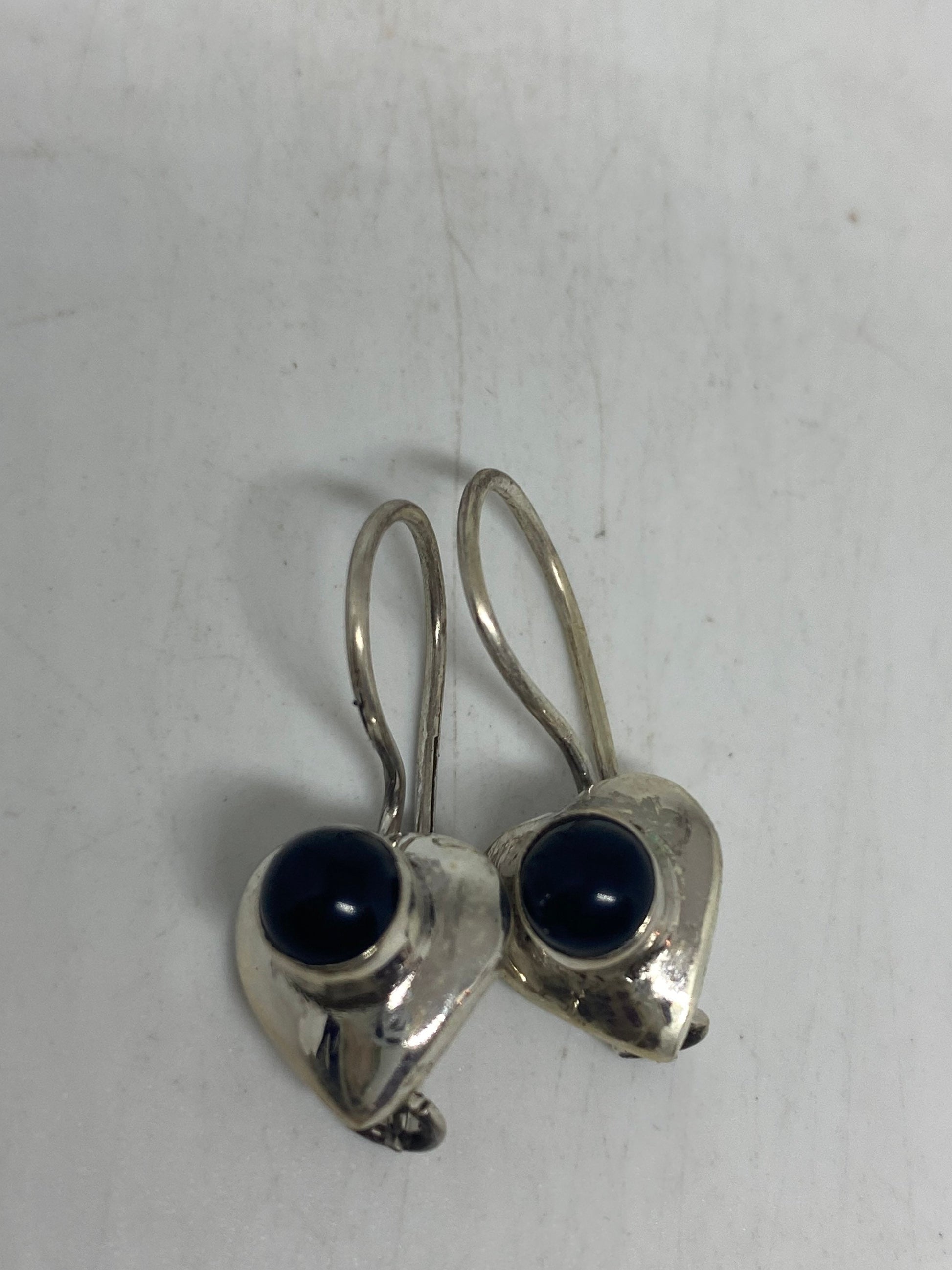 Vintage Black Earring Onyx 925 Sterling Silver Deco Dangle Chandelier