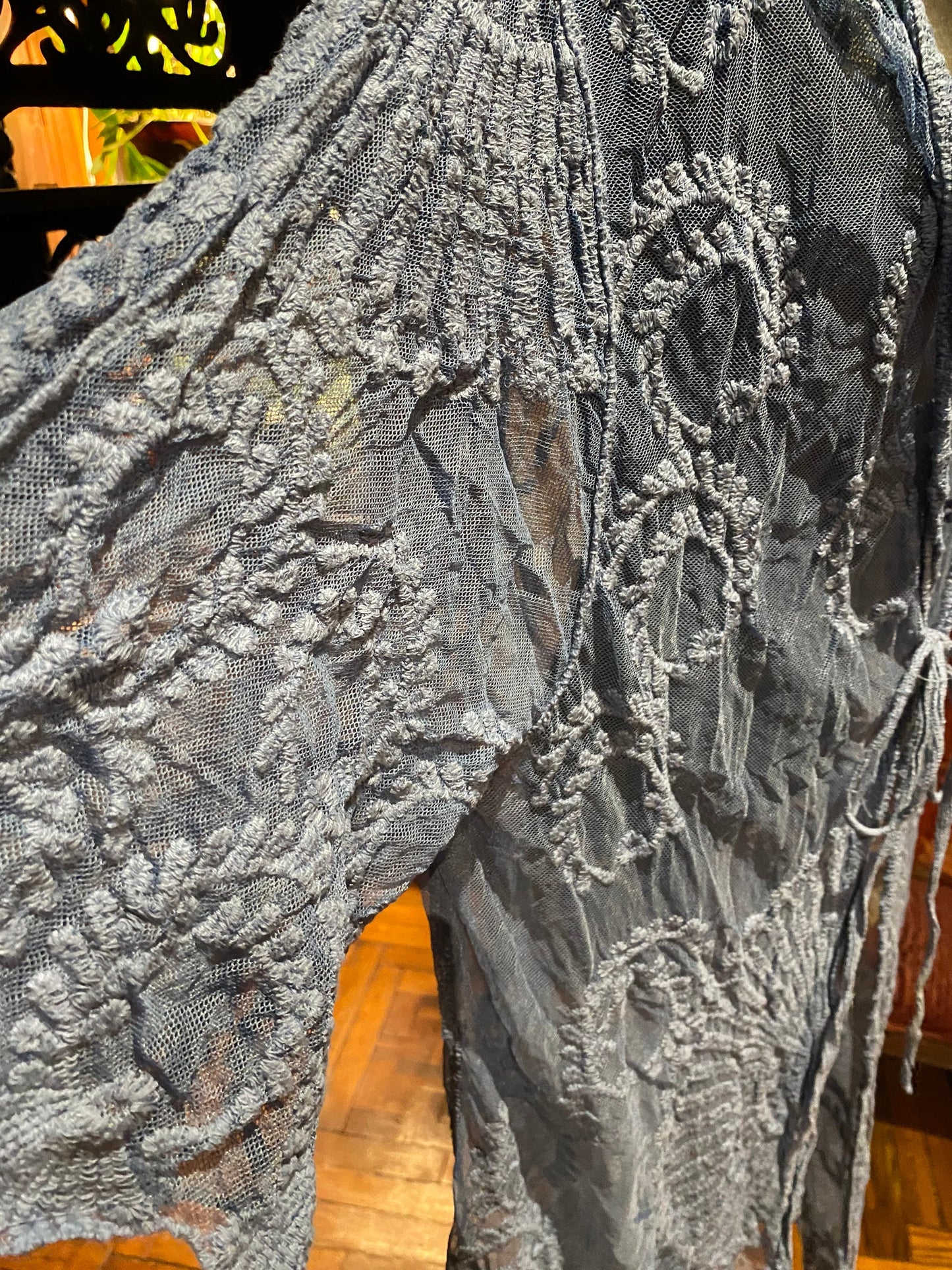 Lace Kimono Jacket Vintage Style Blue Tie Dye Embroidered wrap