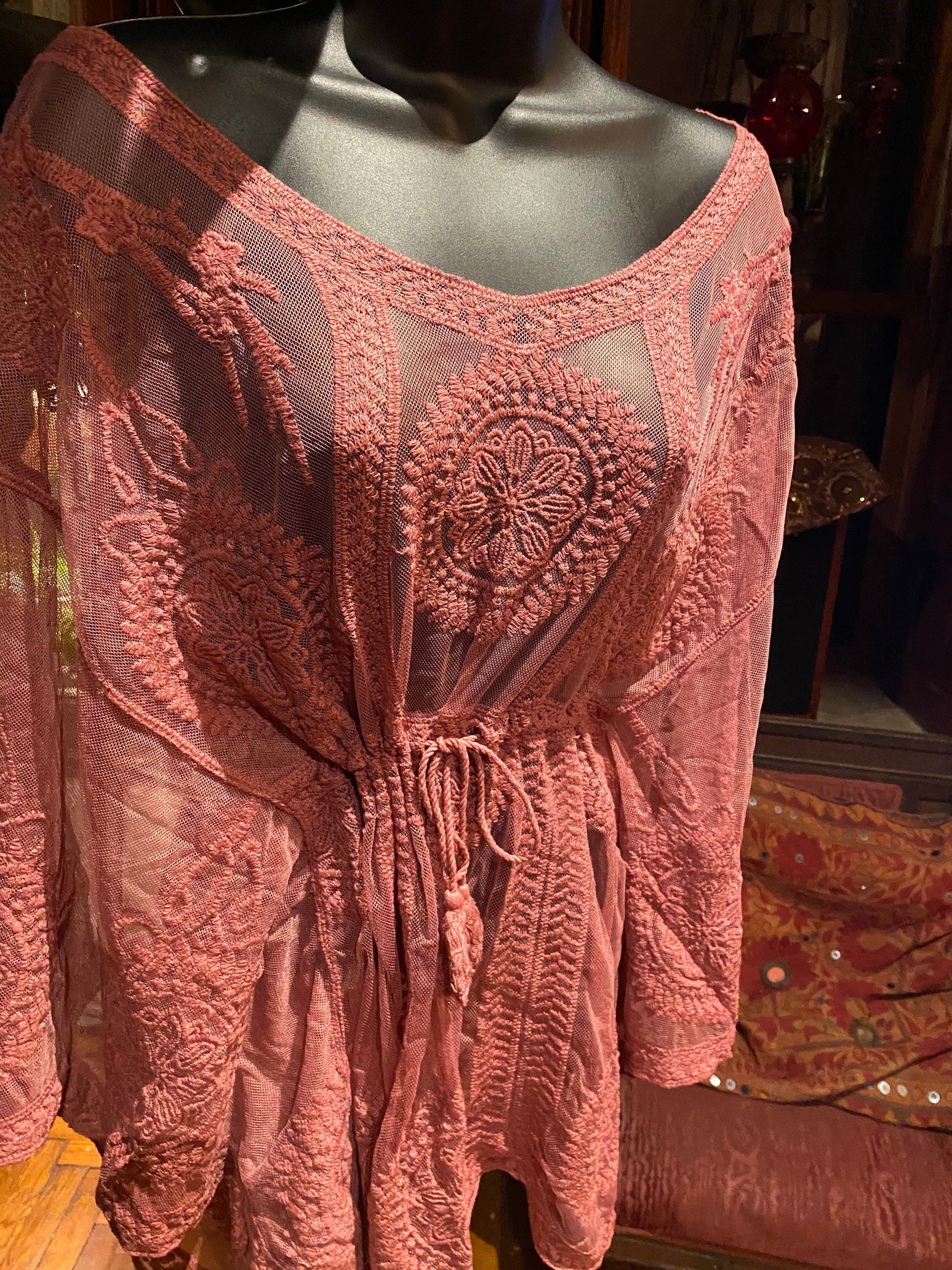 Vintage Style Pink Lace Embroidered kimono jacket