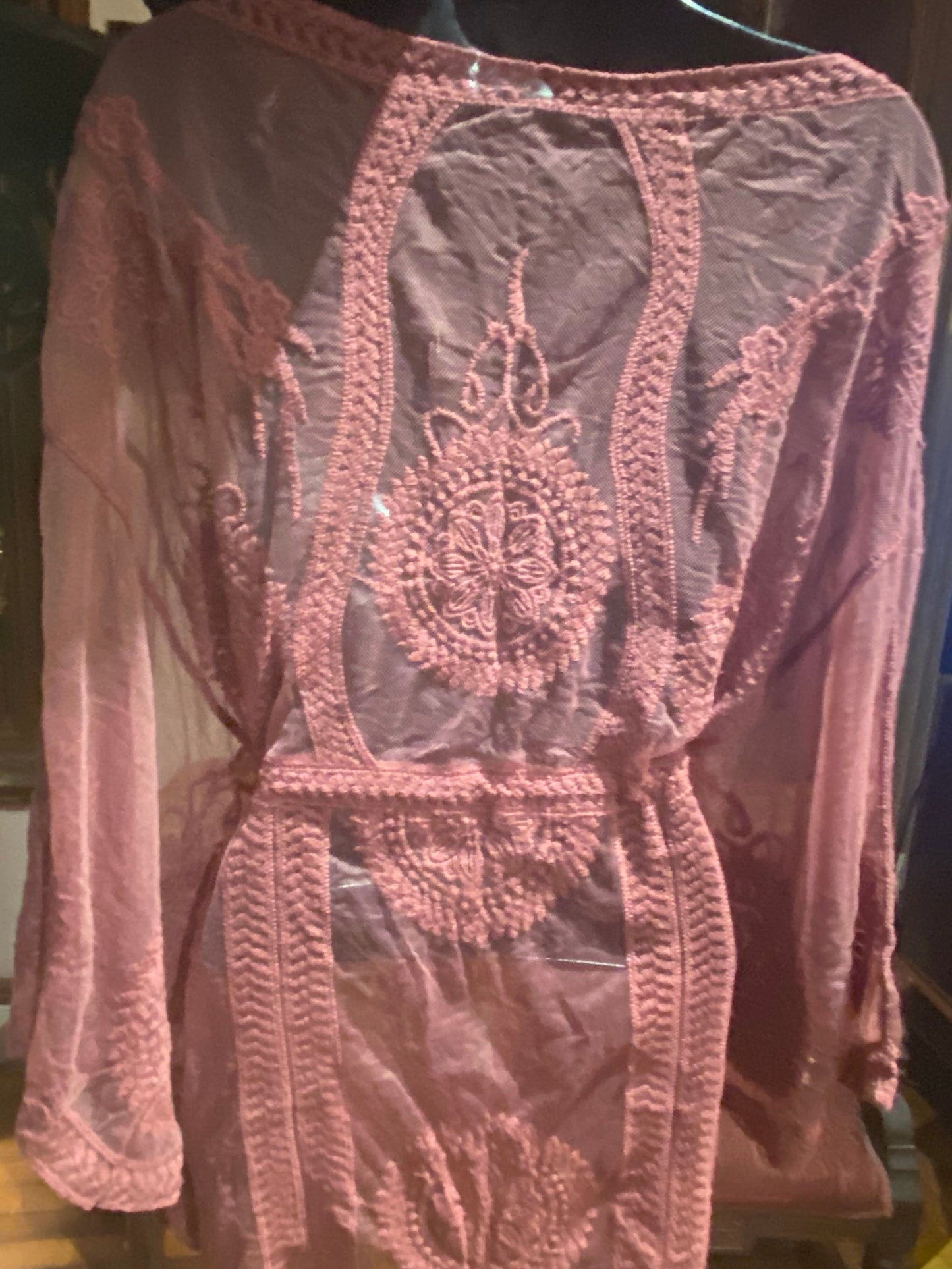 Vintage Style Pink Lace Embroidered kimono jacket