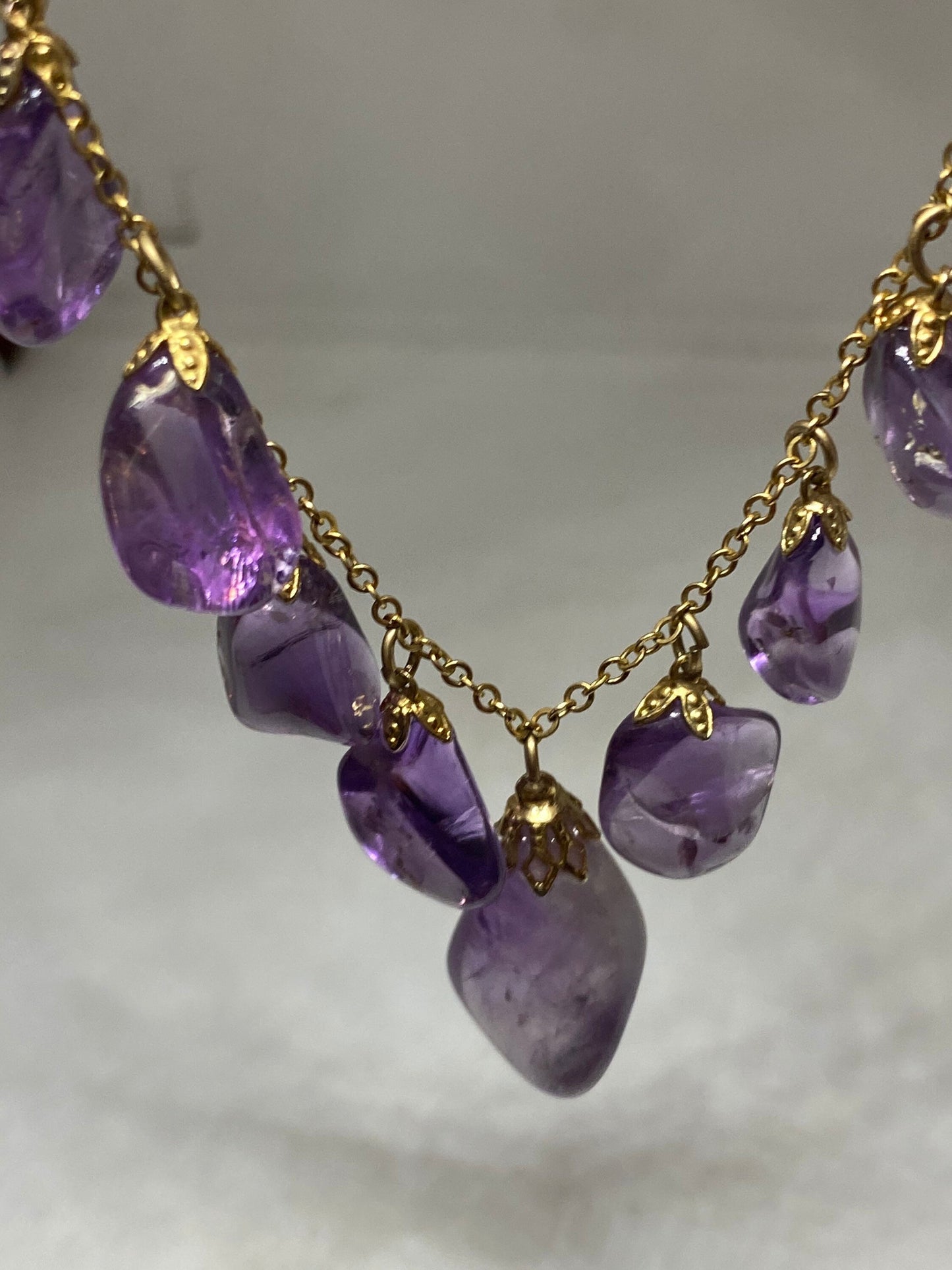 Vintage Purple Amethyst Crystal Charm Necklace Gold filled