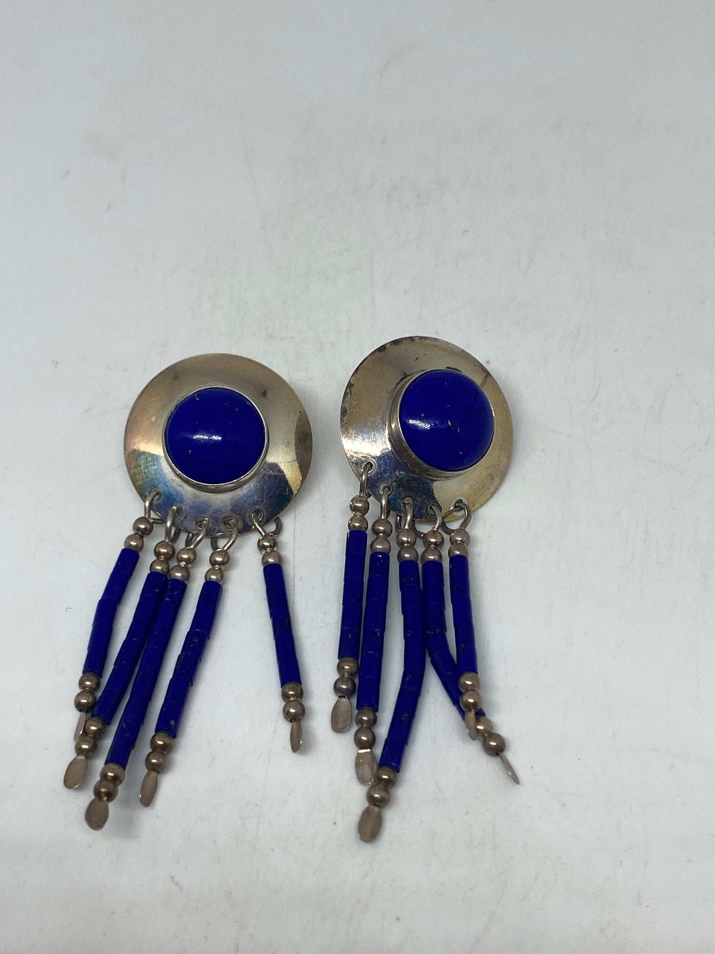 Vintage 925 Sterling Silver Lapis Dangle Earrings