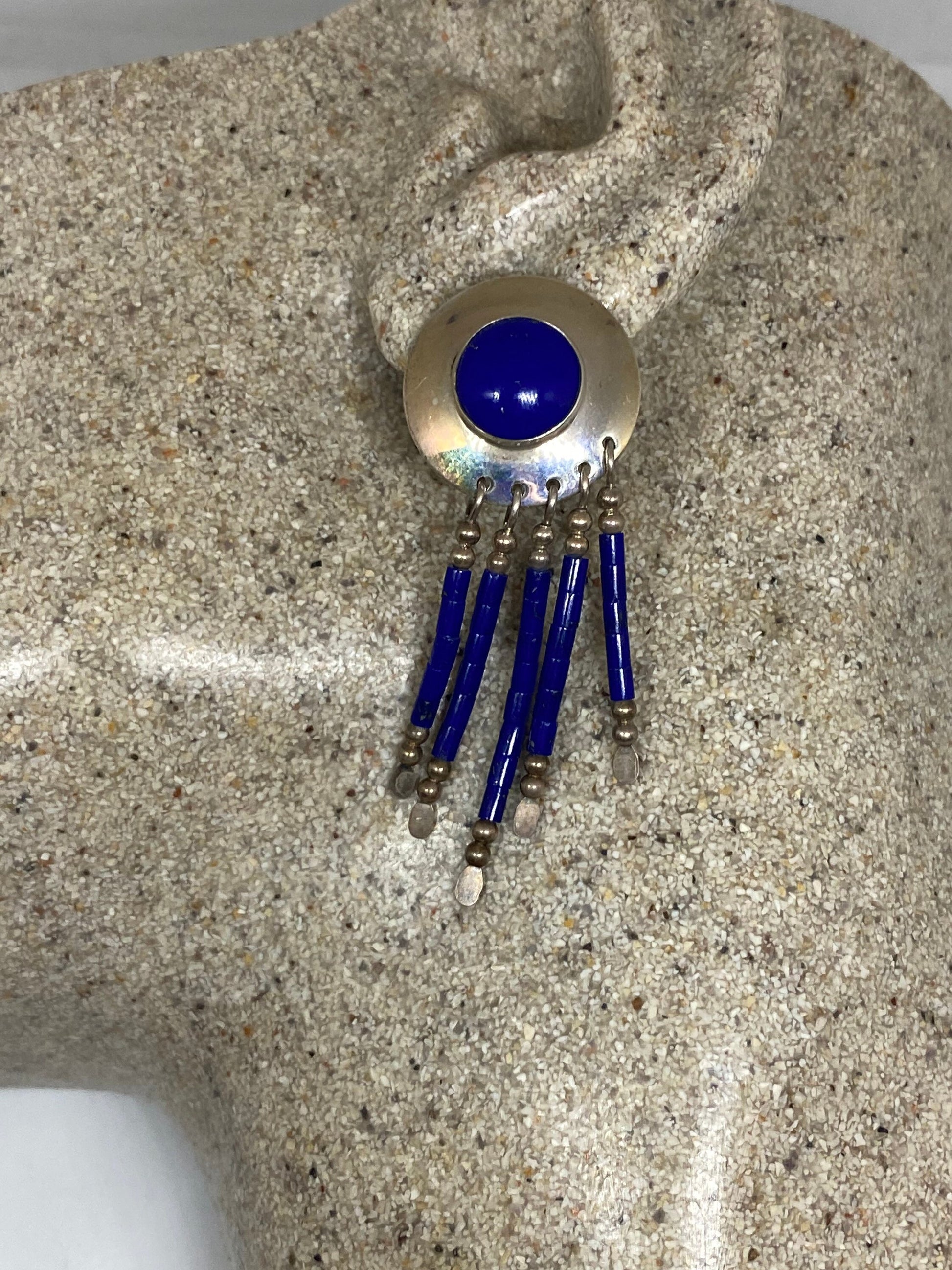 Vintage 925 Sterling Silver Lapis Dangle Earrings