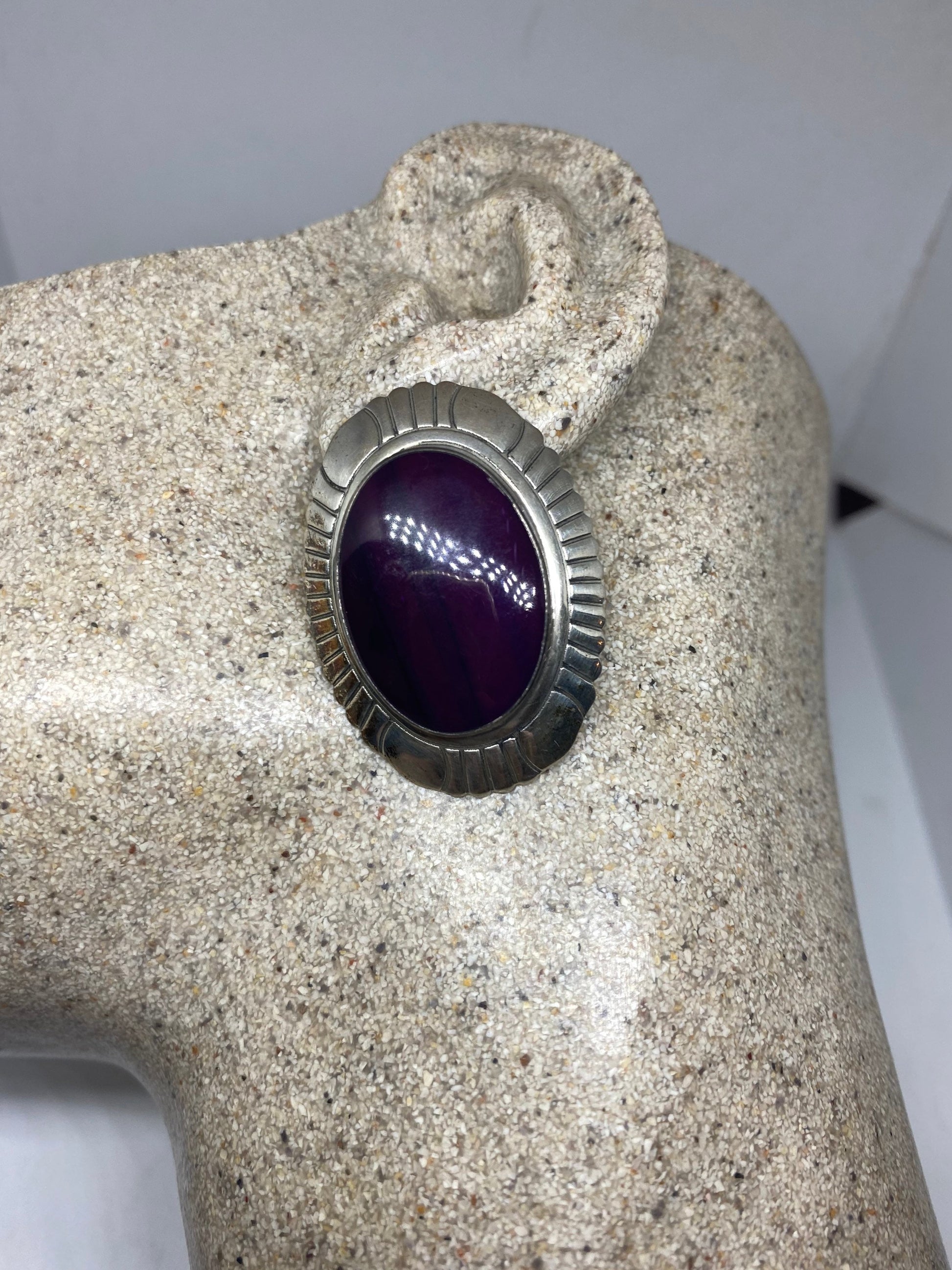 Vintage 925 Sterling Silver Purple Onyx Button Earrings