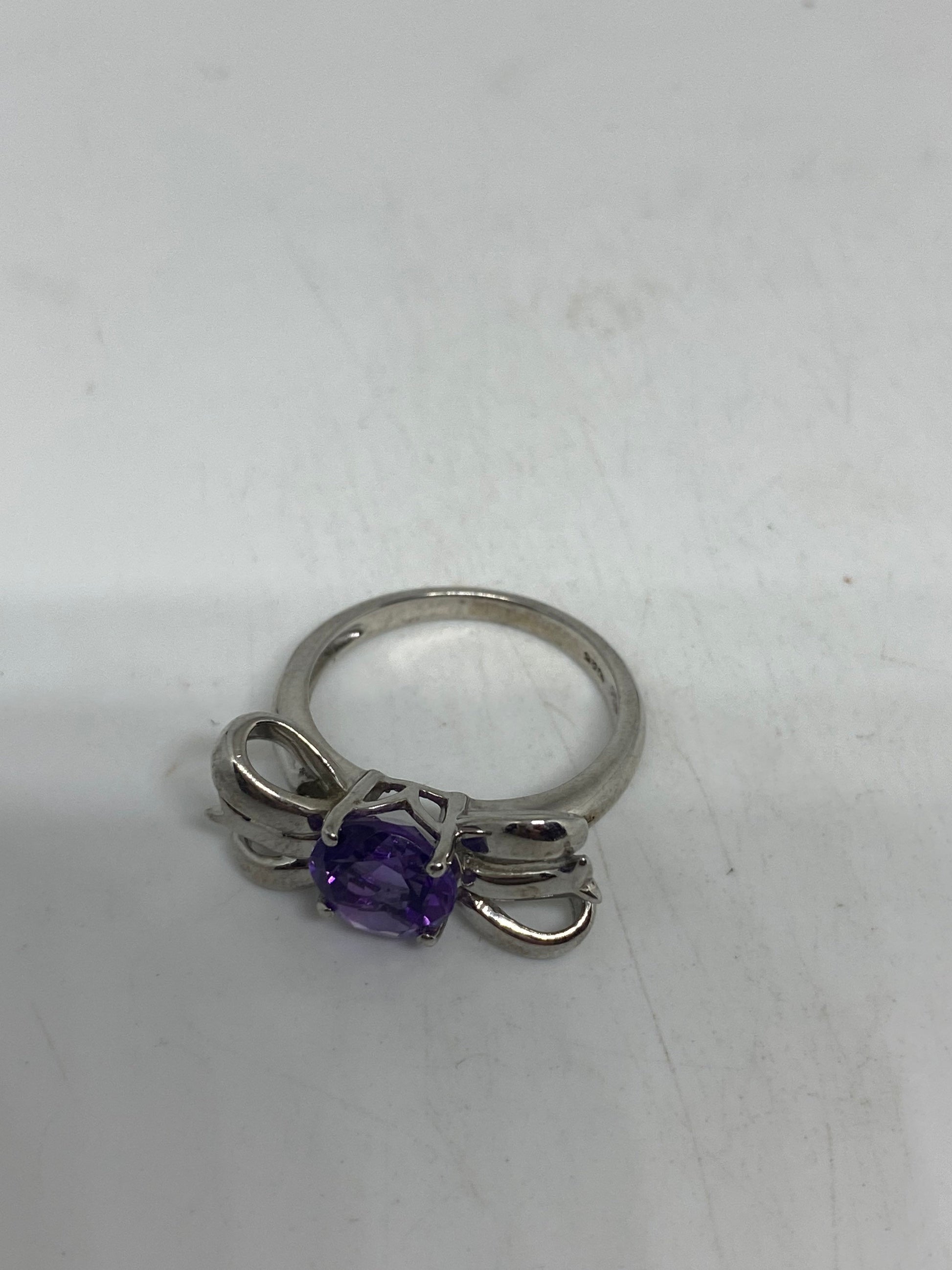 Vintage Handmade Genuine Purple Amethyst Filigree Setting 925 Sterling Silver Gothic Ring