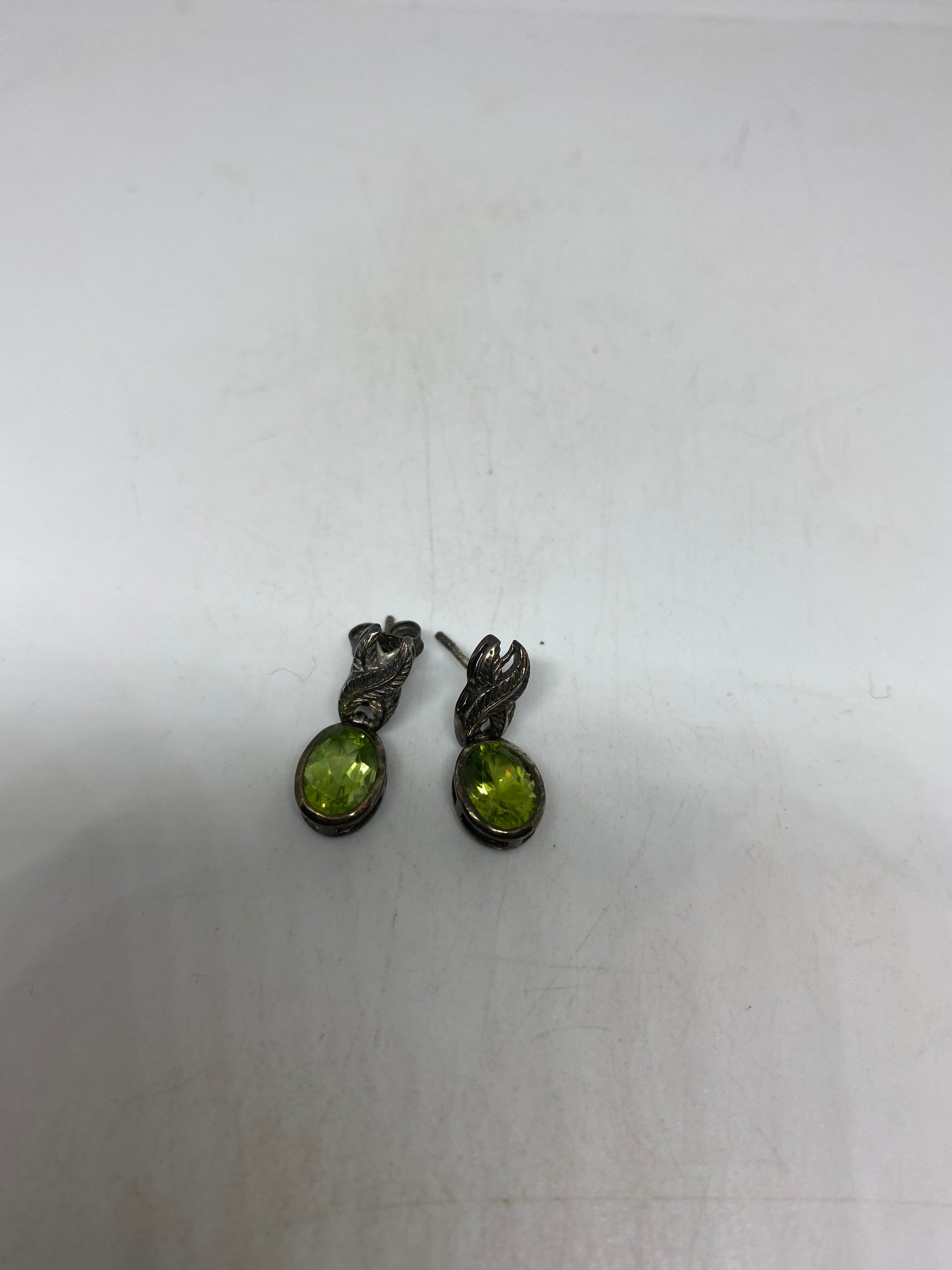 Vintage Handmade Sterling Silver Genuine Green Peridot Stud Earrings