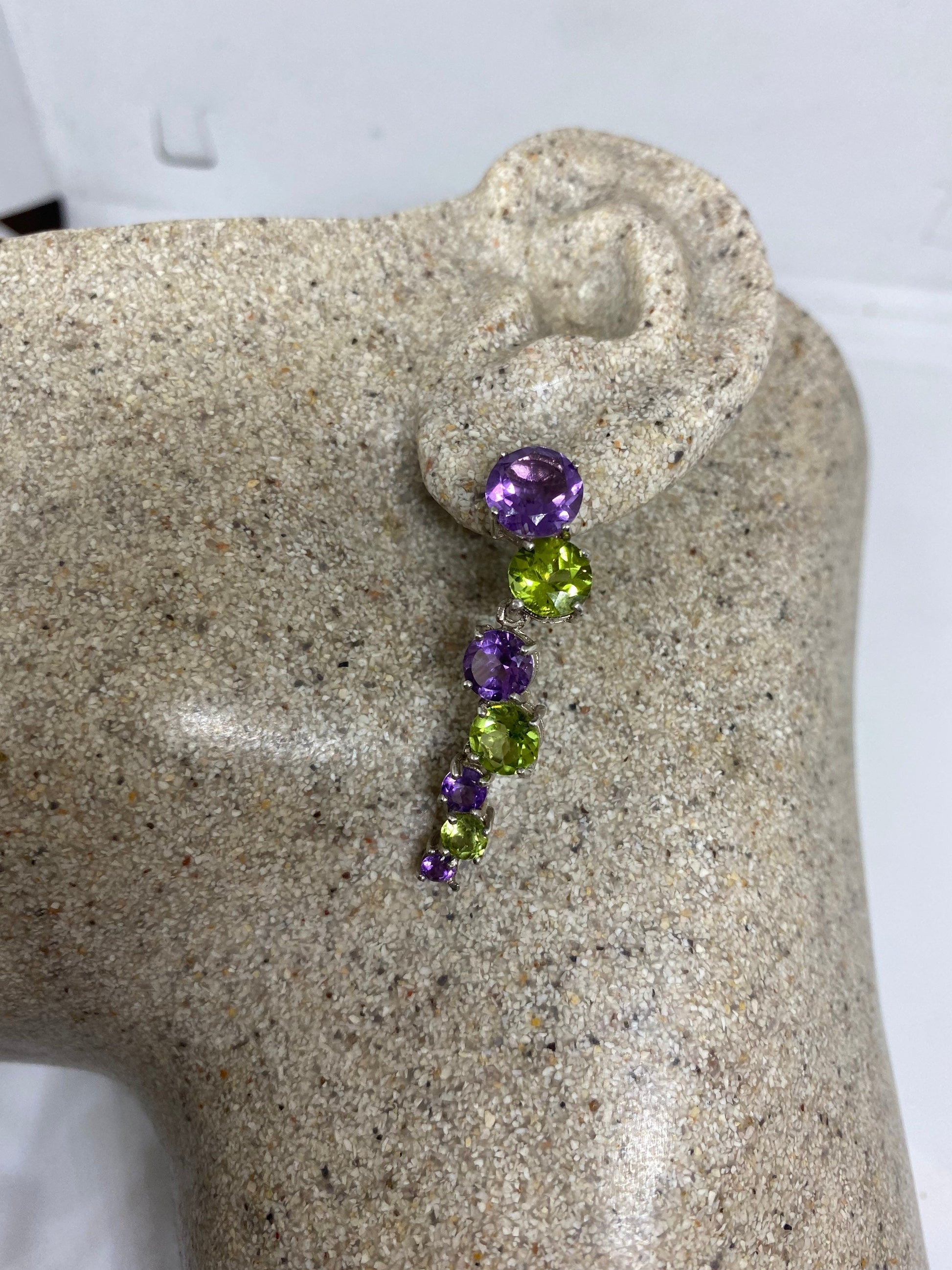 Vintage Sterling Silver Green Peridot Amethyst Chandelier Earrings