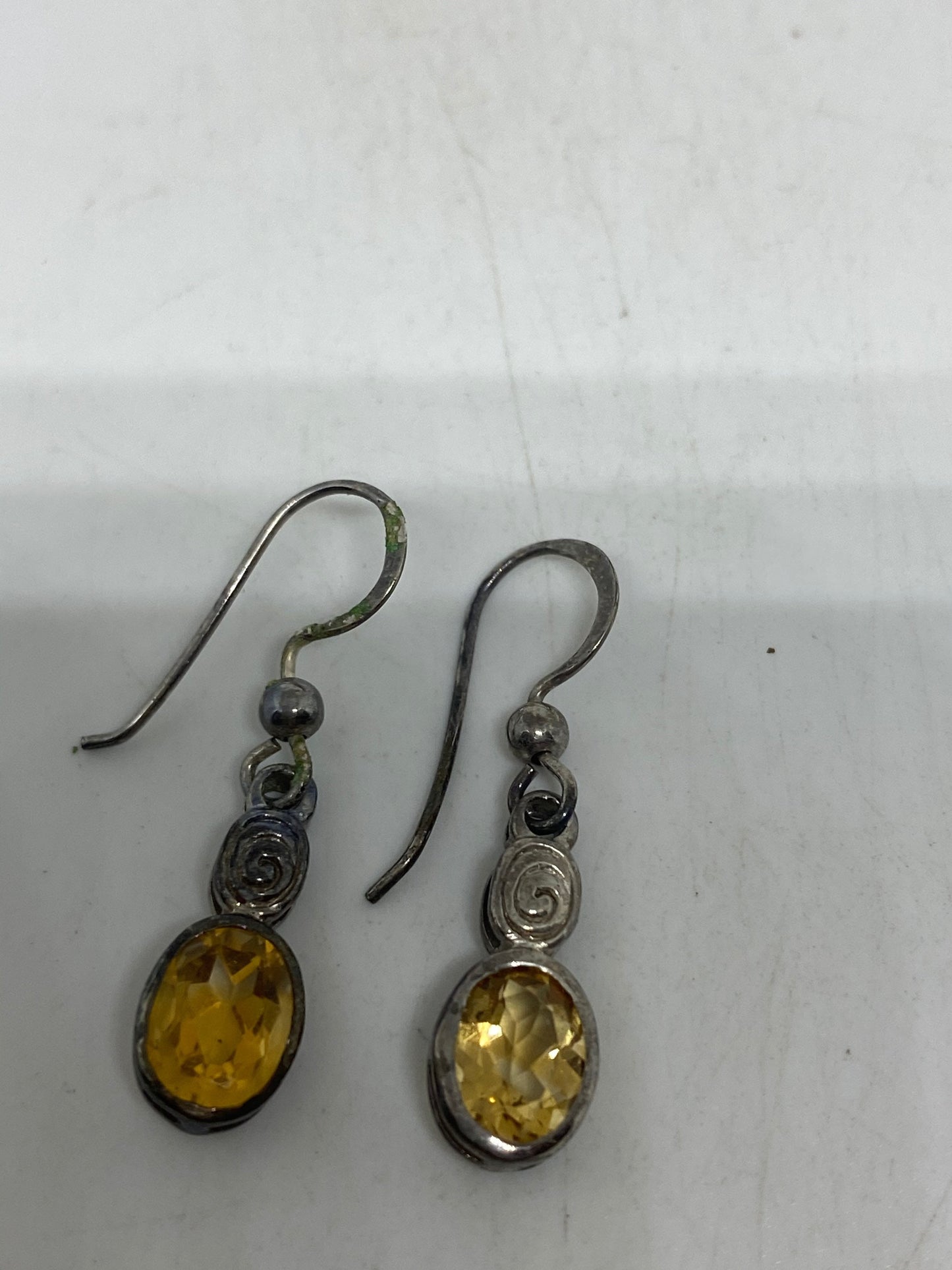 Vintage Citrine Earrings 925 Sterling Silver Deco Dangles