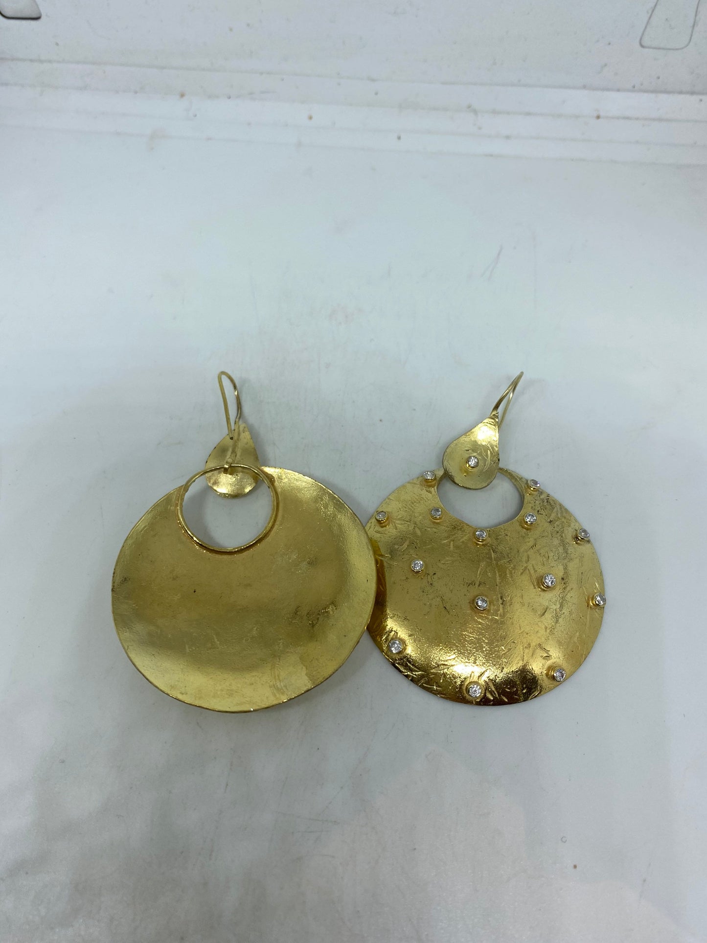 Handcrafted Antique Crystal Quartz Gemstone Golden Sterling Silver Dangle Earrings