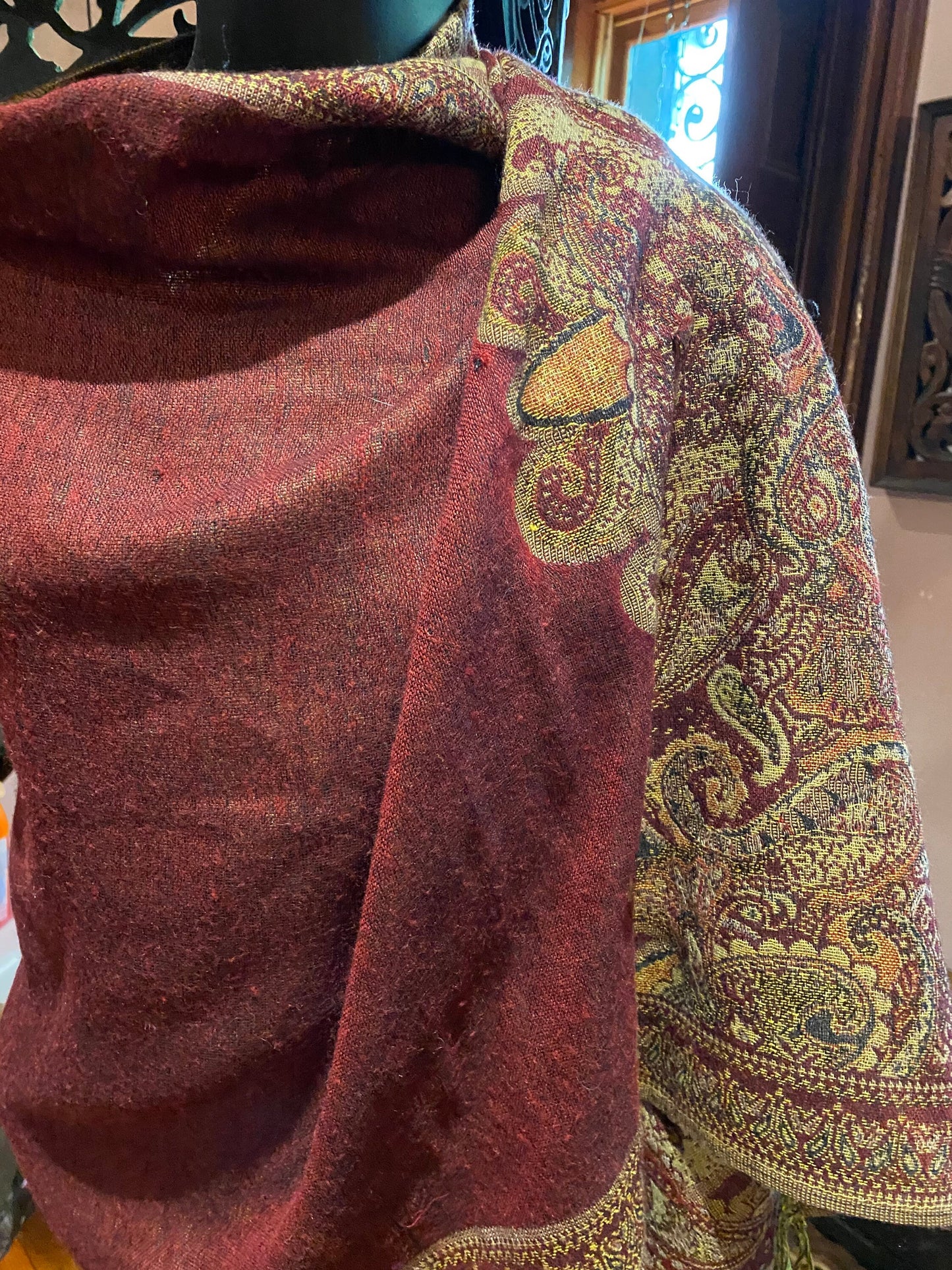 Vintage Jamawar Paisley Brocade Pashmina Scarf Wrap Shawl