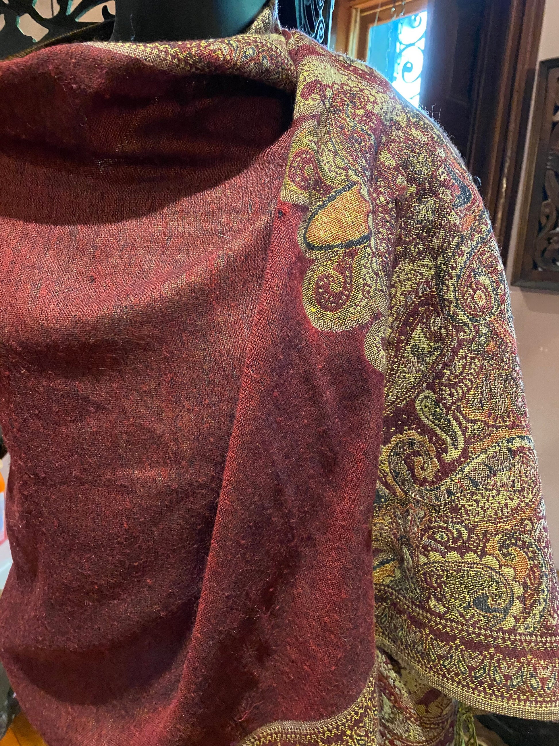 Vintage Jamawar Paisley Brocade Pashmina Scarf Wrap Shawl