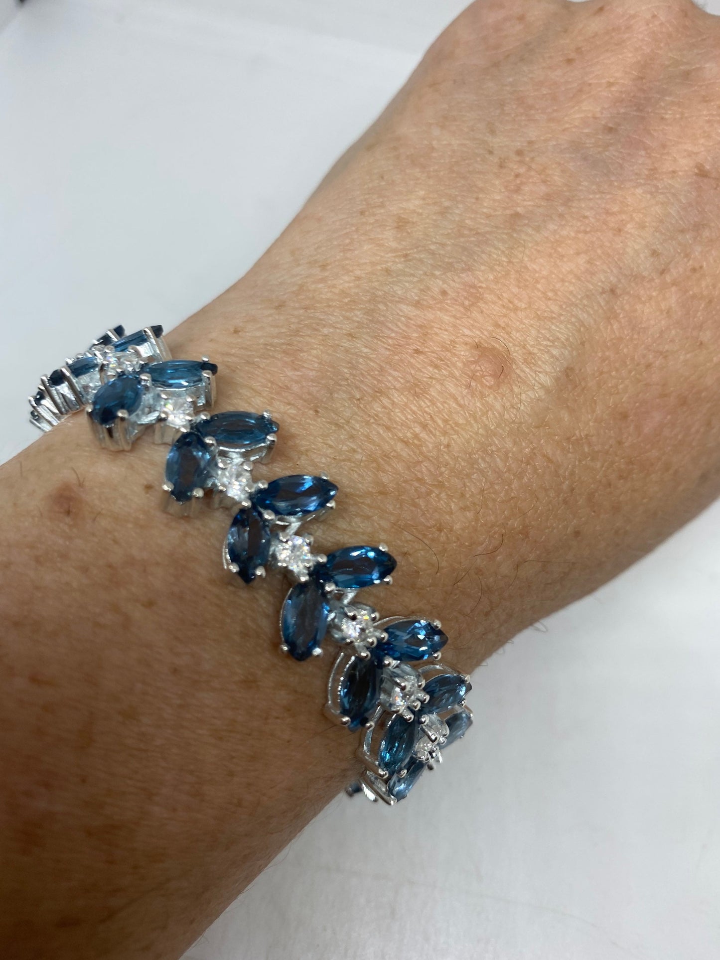 Vintage London Blue Topaz 925 Sterling Silver Tennis Bracelet