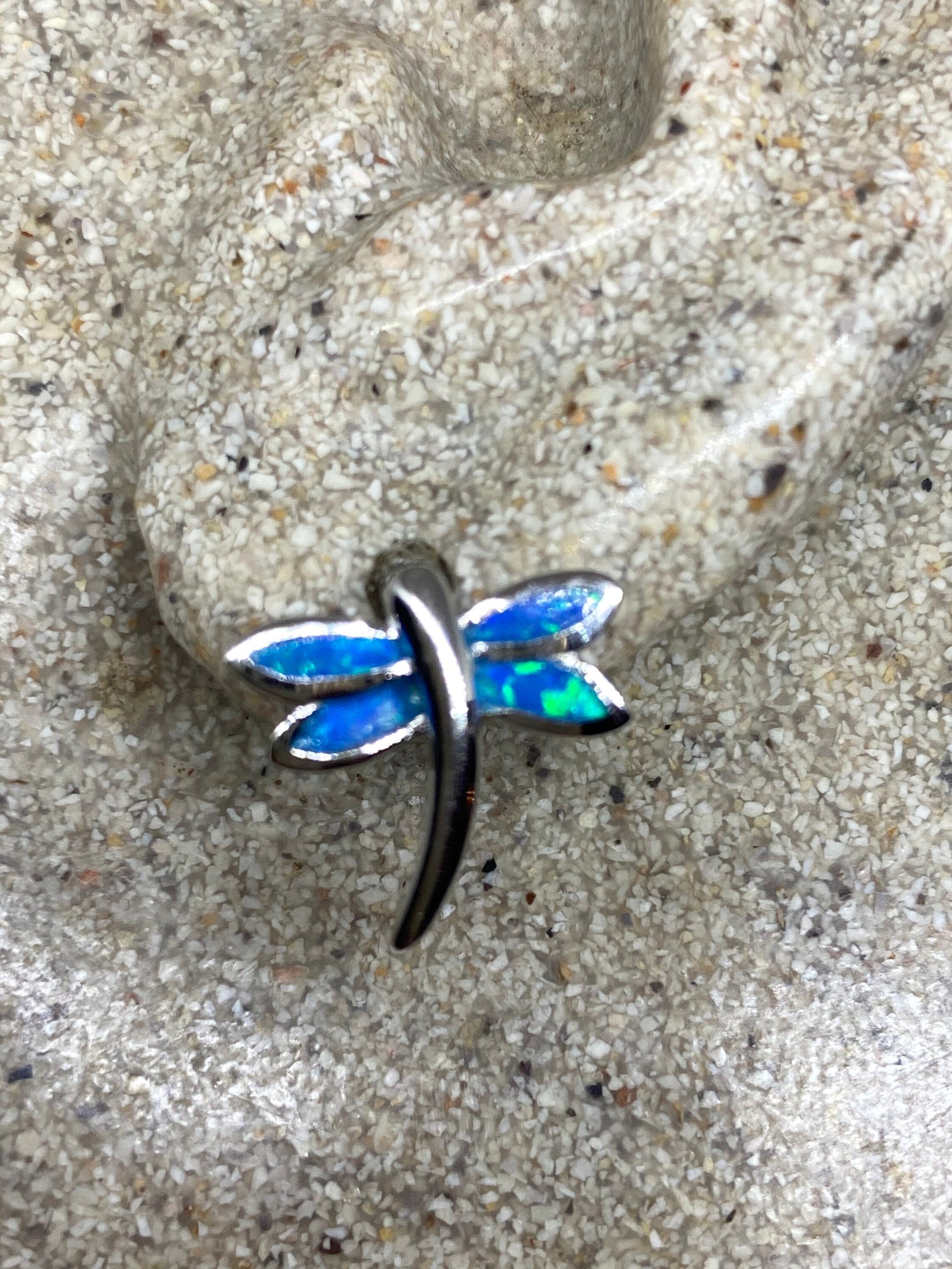 Vintage Blue Opal Dragonfly Earrings 925 Sterling Silver Stud Button