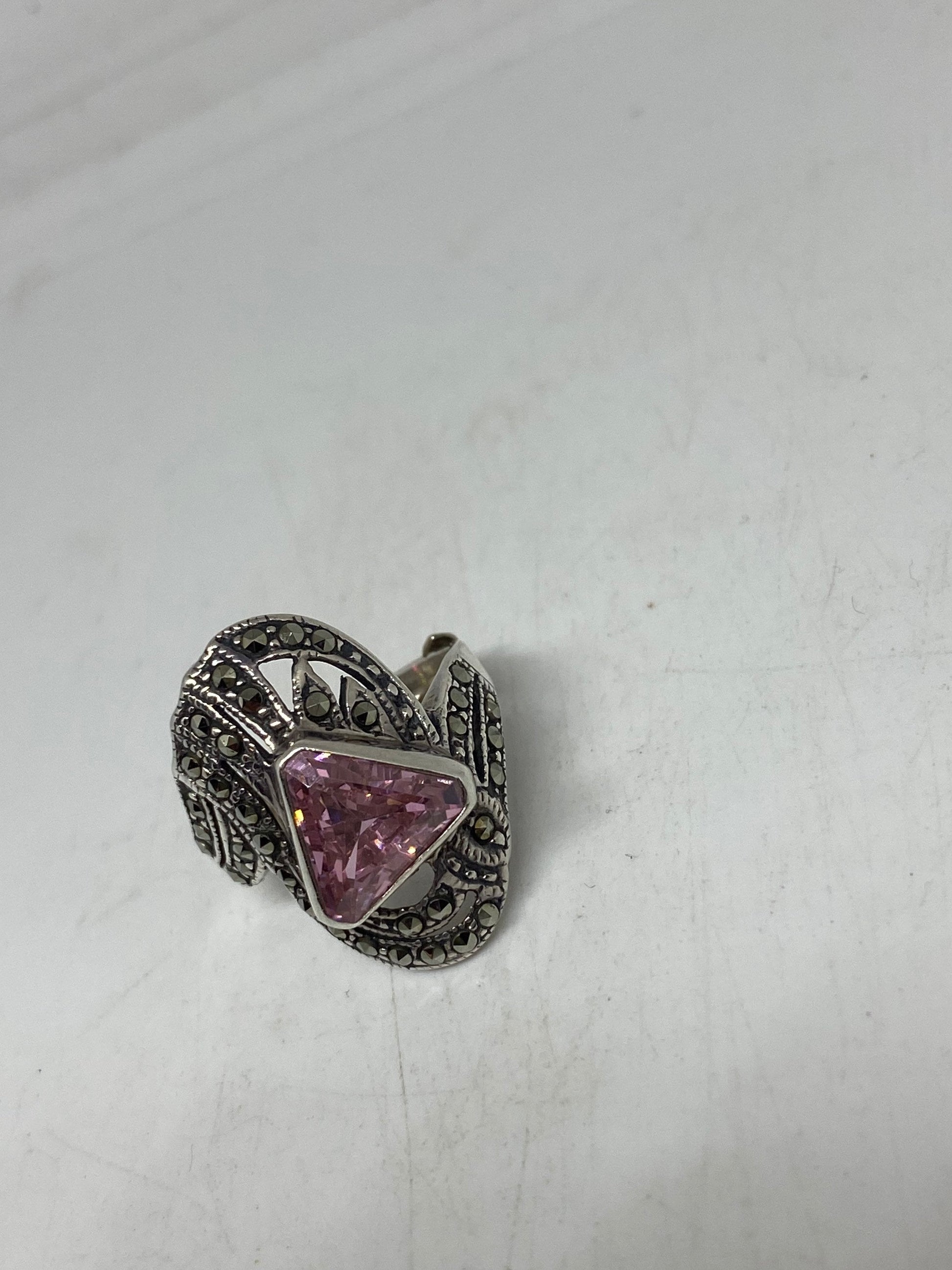 Vintage Pink CZ 925 Sterling Silver Cocktail Ring Size 6.25