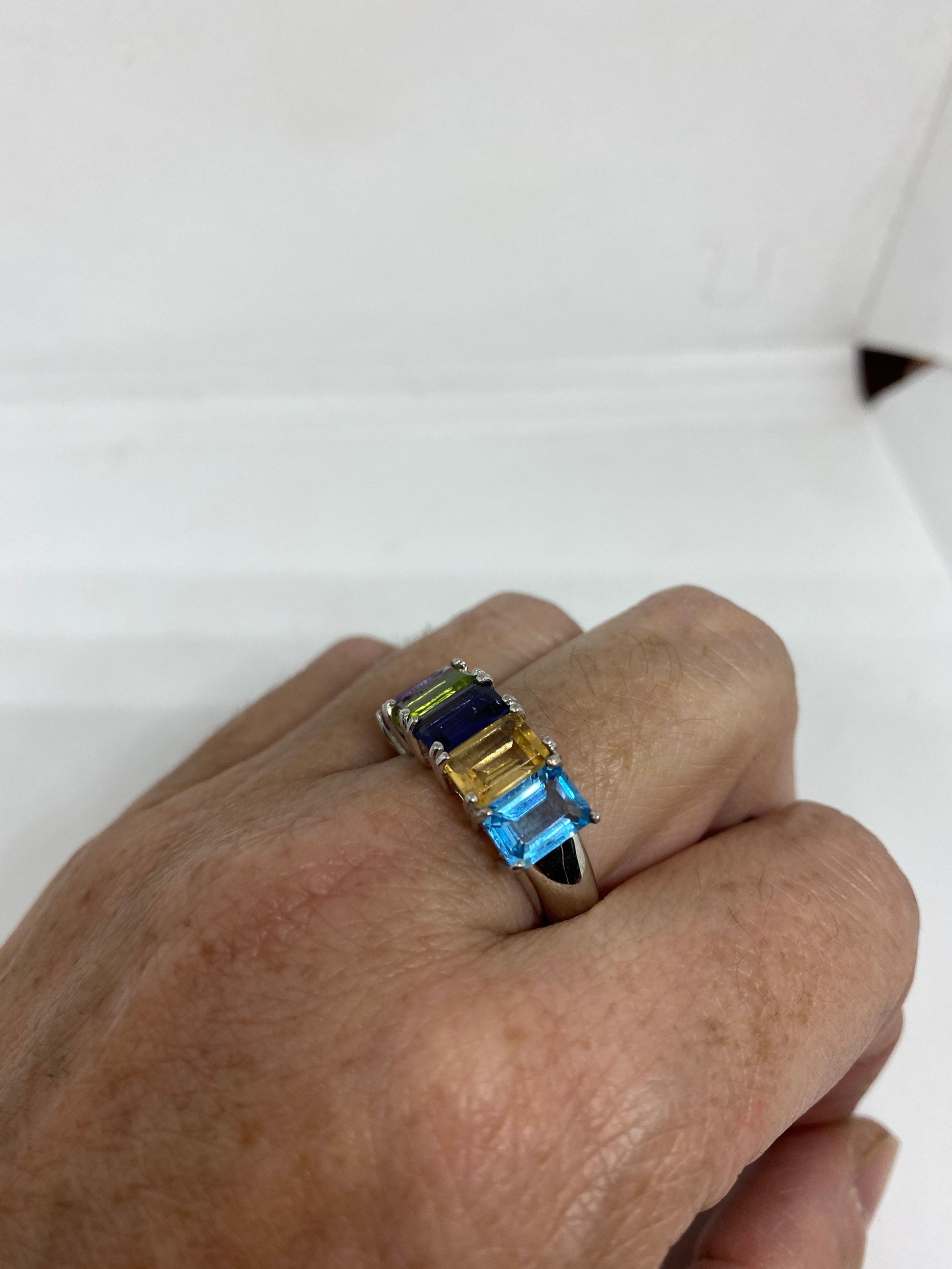 Vintage Mixed Genuine Gemstones 925 Sterling Silver Ring