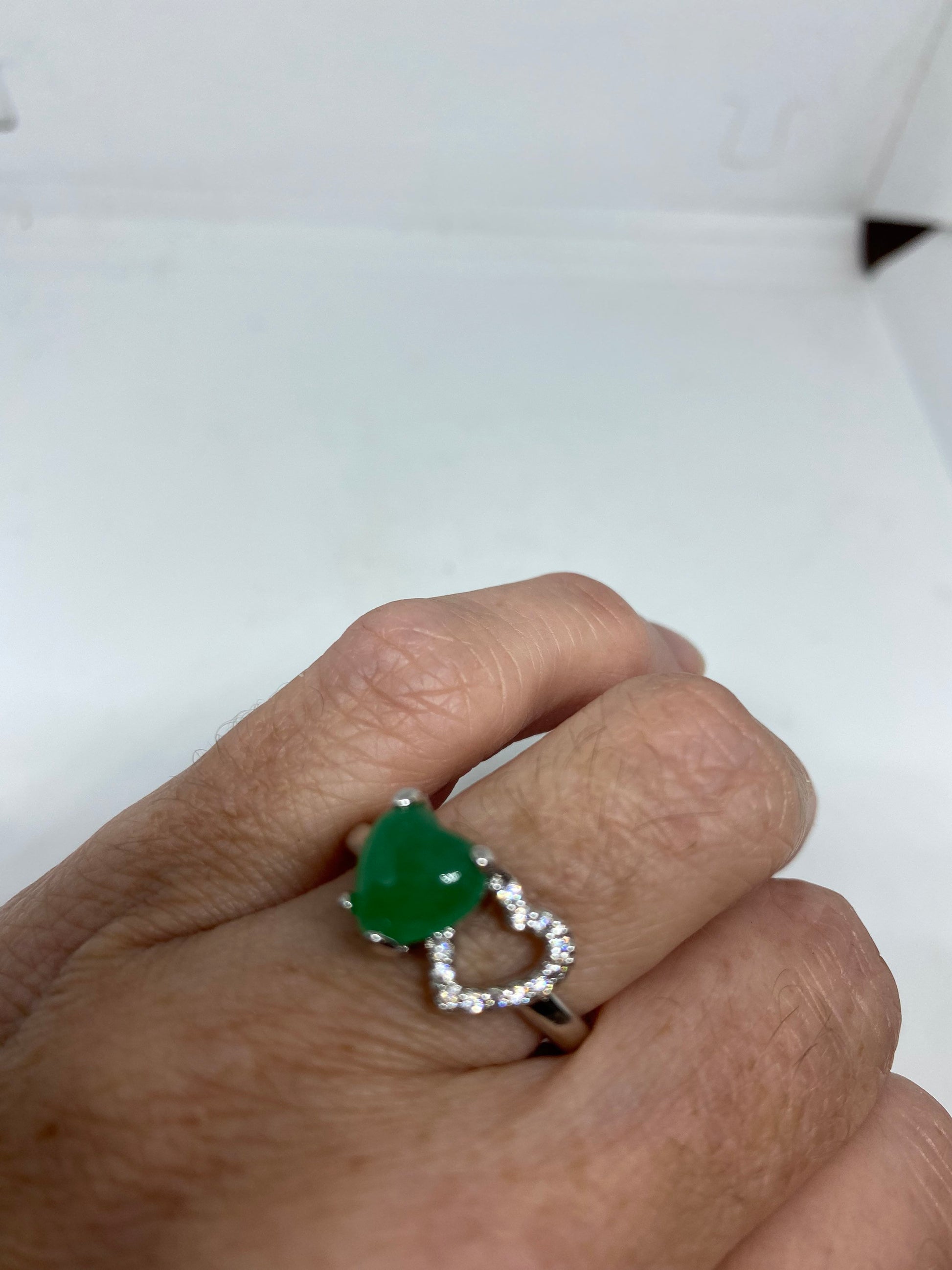 Vintage Lucky Green Nephrite Jade Heart Ring