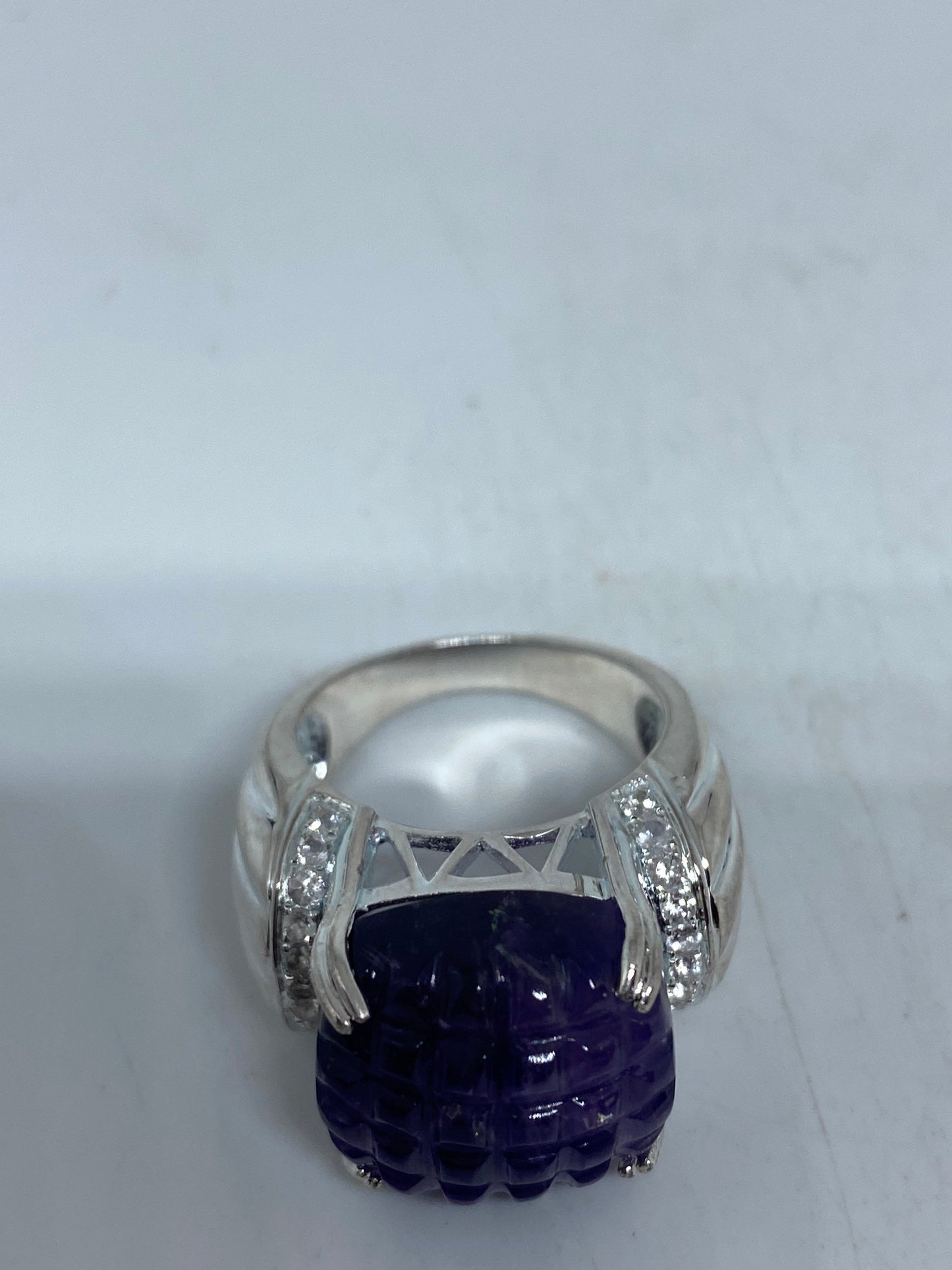 Vintage Deep Purple Genuine Amethyst 925 Sterling Silver Gothic Ring