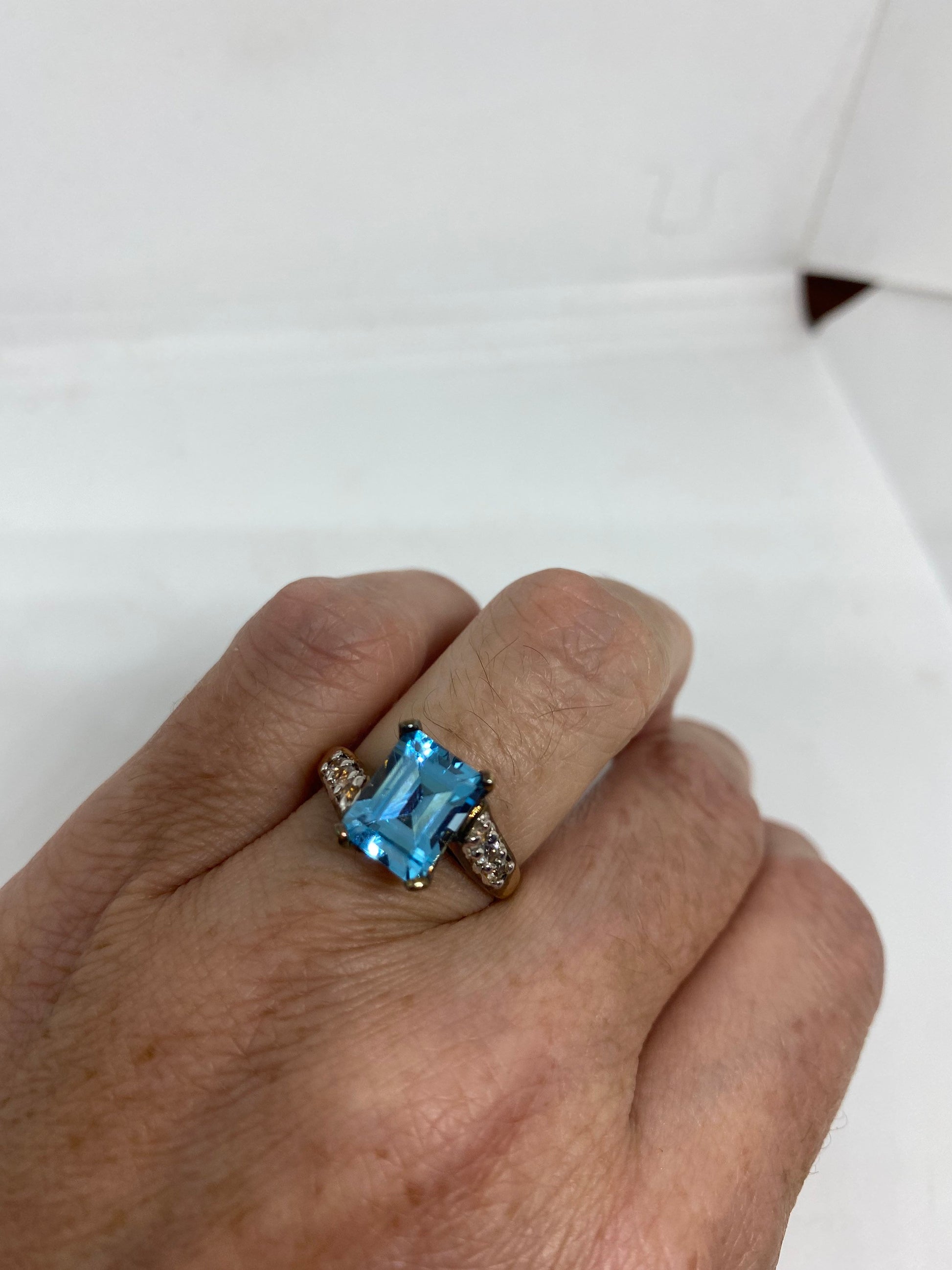 Vintage Blue Topaz Ring 925 Sterling Silver Cocktail