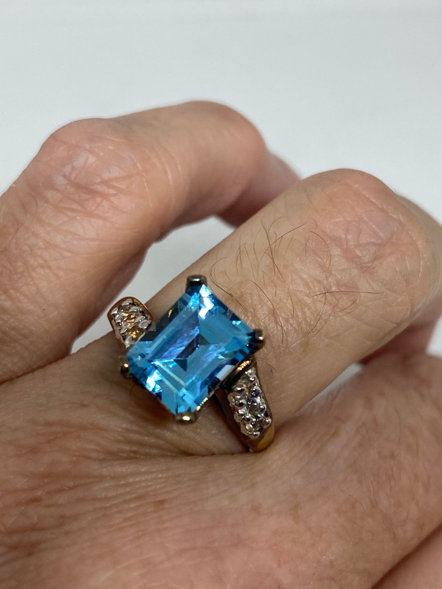 Vintage Blue Topaz Ring 925 Sterling Silver Cocktail