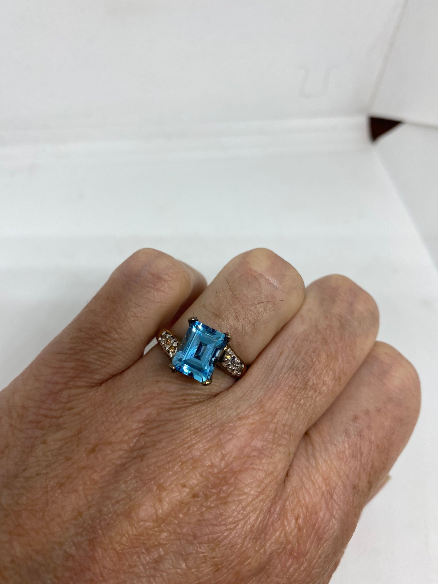 Vintage Blue Topaz Ring 925 Sterling Silver Cocktail