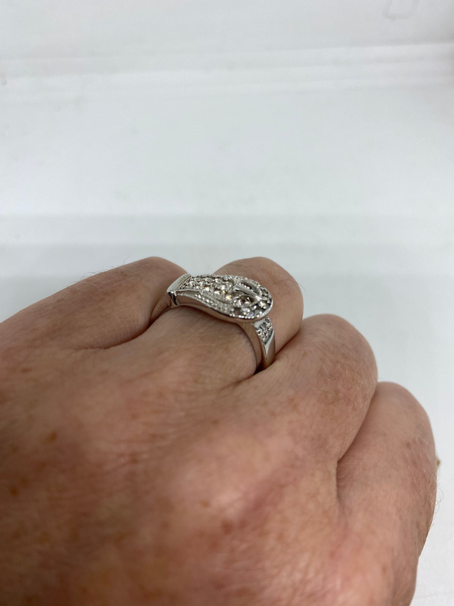 Vintage Clear White Sapphire 925 Sterling Silver Cocktail Ring