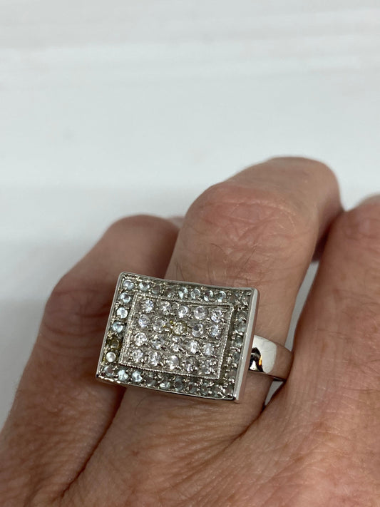 Vintage Clear White Sapphire 925 Sterling Silver Cocktail Ring