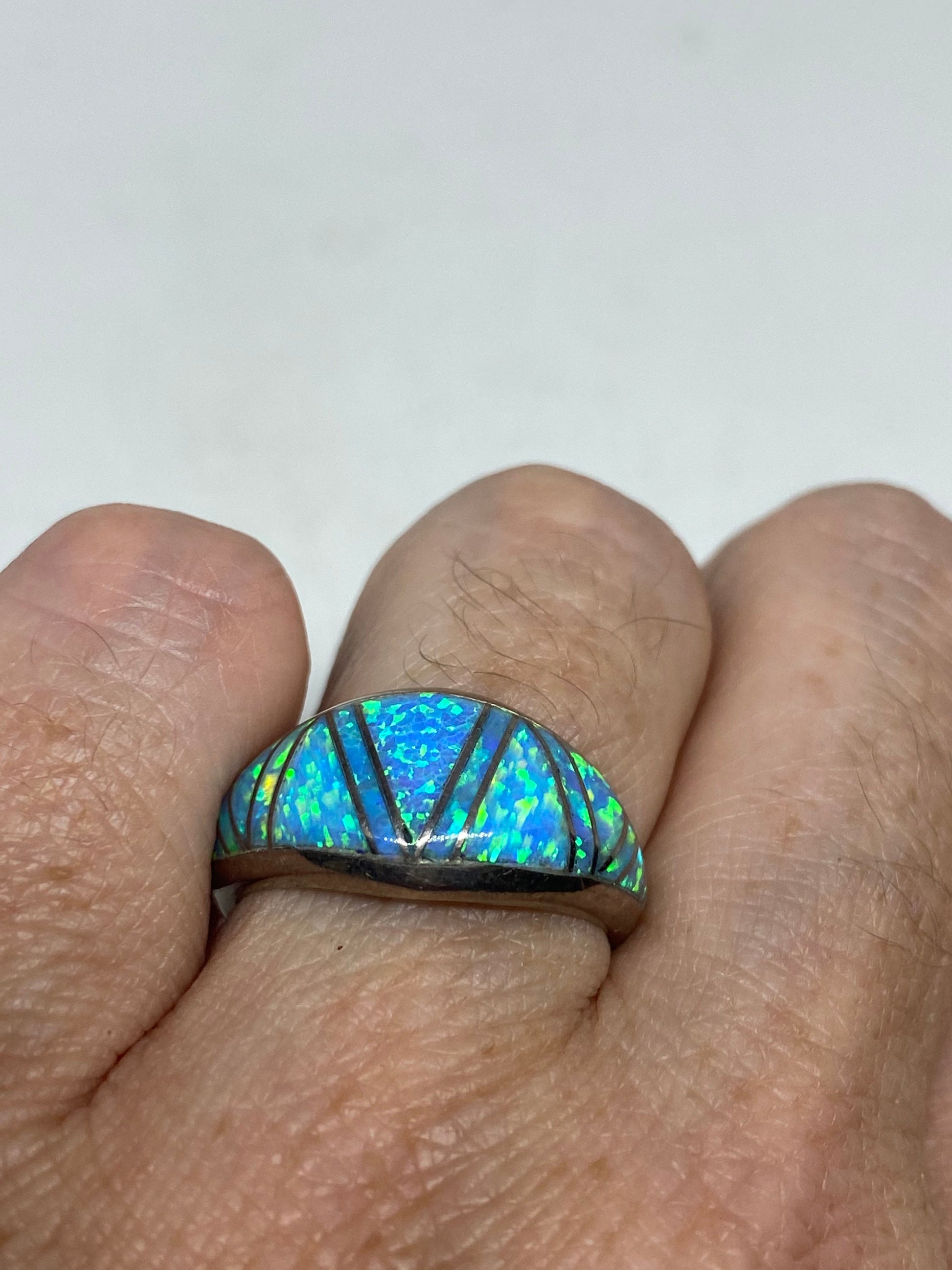 Vintage Opal 925 Sterling Silver Inlay Ring