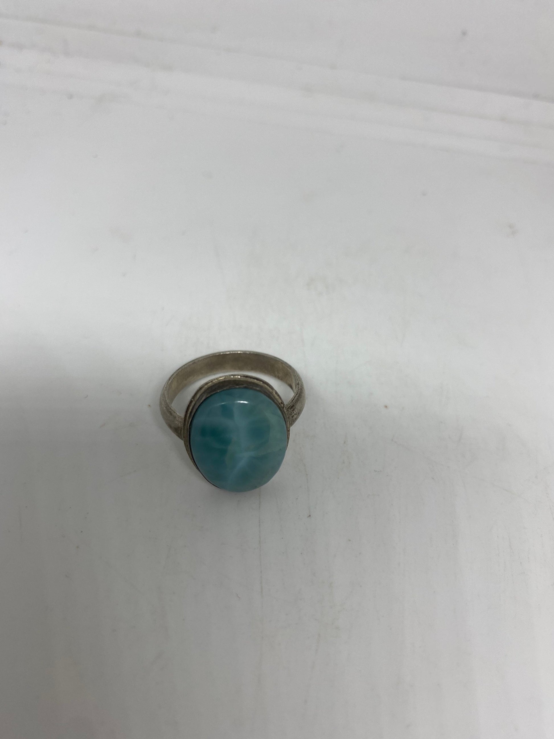 Vintage Blue Genuine Larimar Ring 925 Sterling Silver