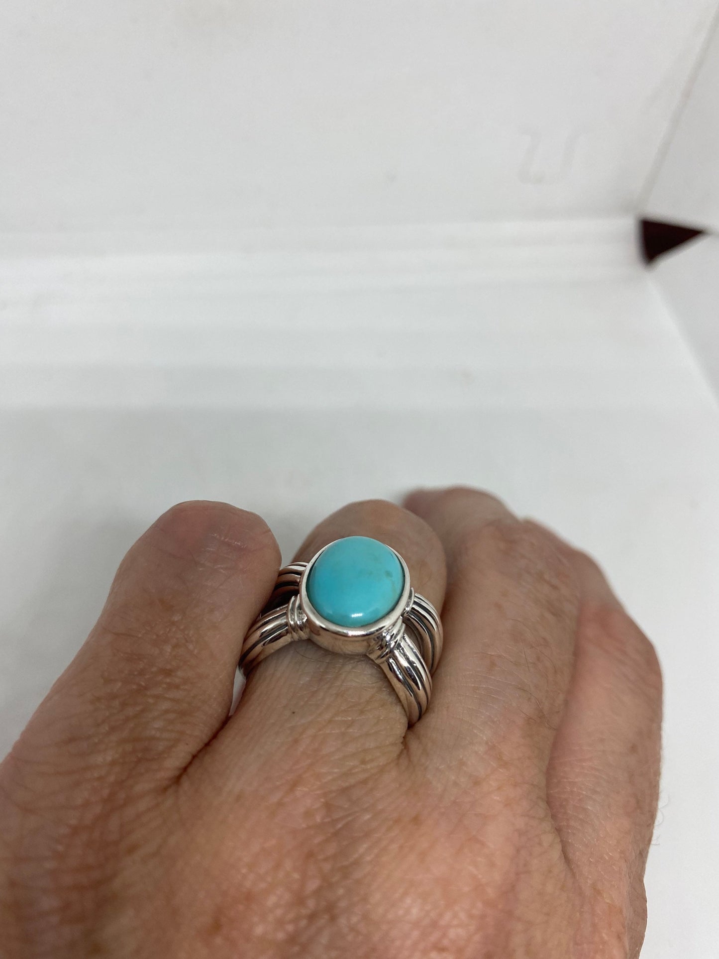 Vintage Blue Genuine Larimar Ring 925 Sterling Silver