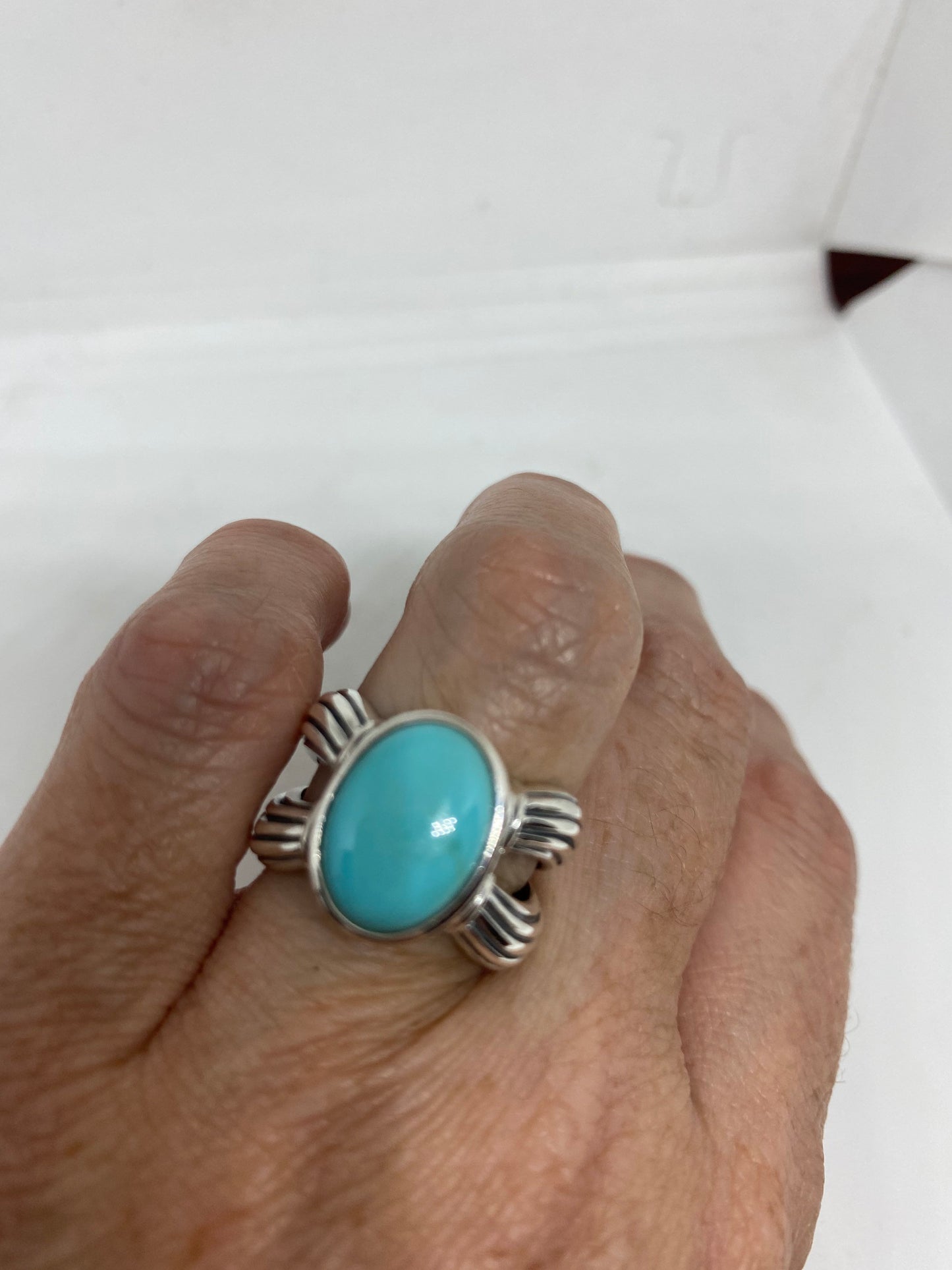 Vintage Blue Genuine Larimar Ring 925 Sterling Silver