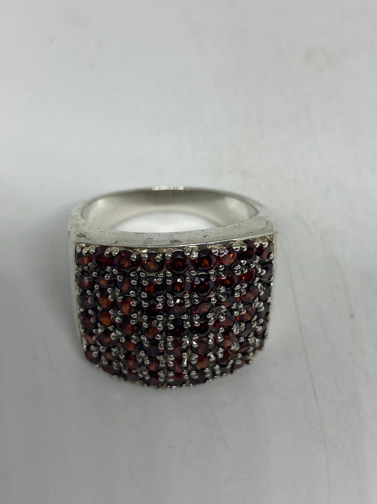 Vintage Handmade Genuine Garnet White Sapphire 925 Sterling Silver Gothic Ring