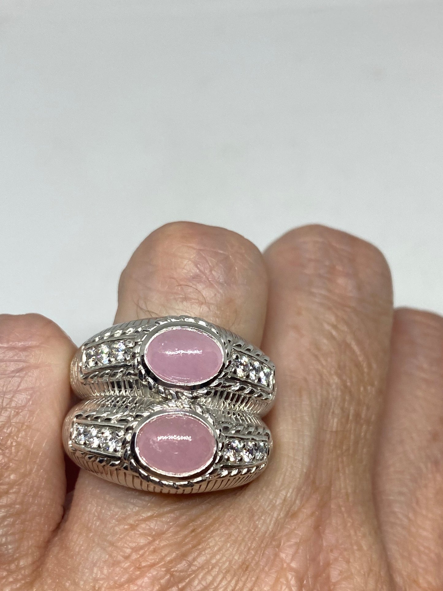 Vintage Genuine Rose Quartz 925 Sterling Silver Ring