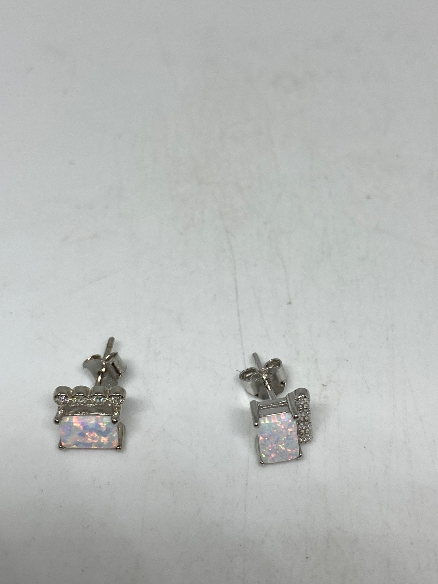 Vintage Opal Earrings 925 Sterling Silver Stud Button