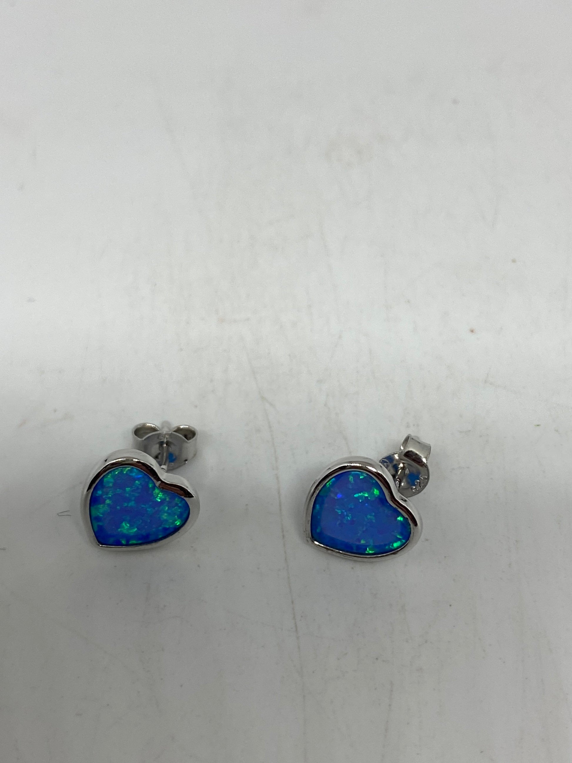 Vintage Opal Earrings 925 Sterling Silver Stud Button