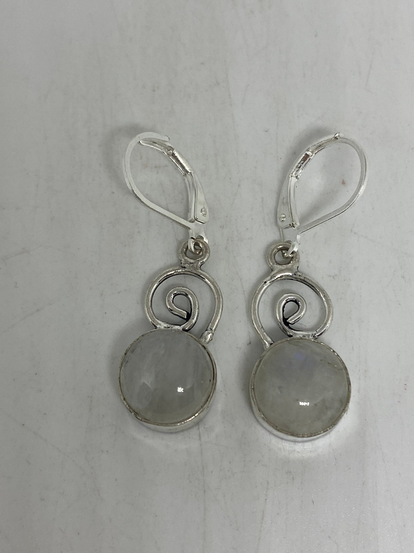 Vintage Rainbow Moonstone Sterling Silver Lever Back Dangle Earrings