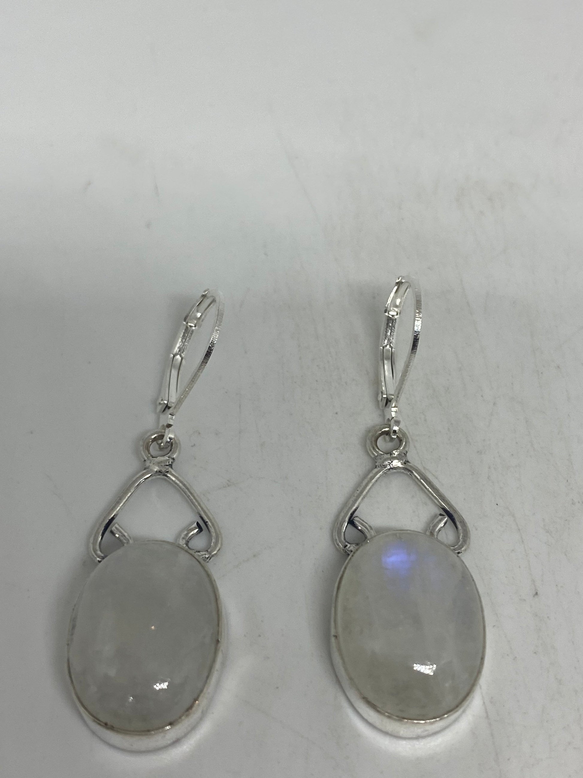 Vintage Rainbow Moonstone Sterling Silver Lever Back Dangle Earrings