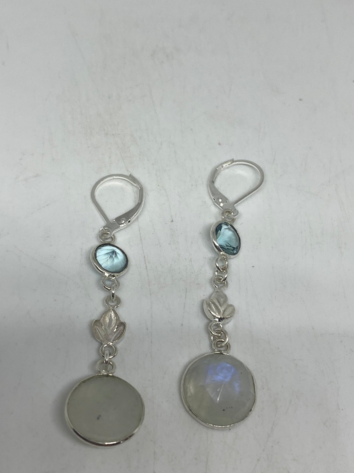 Vintage Rainbow Moonstone Sterling Silver Lever Back Dangle Earrings