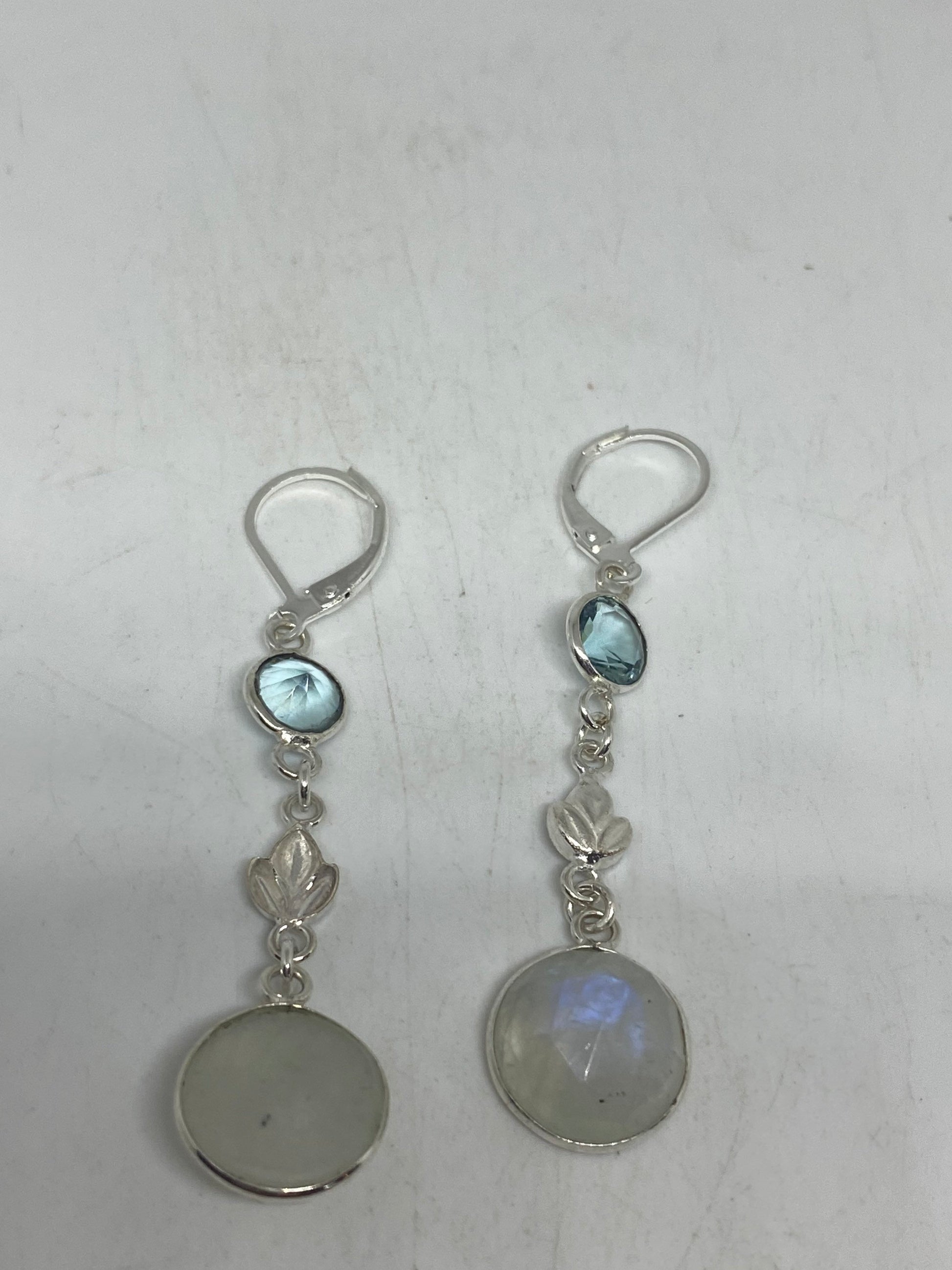 Vintage Rainbow Moonstone Sterling Silver Lever Back Dangle Earrings