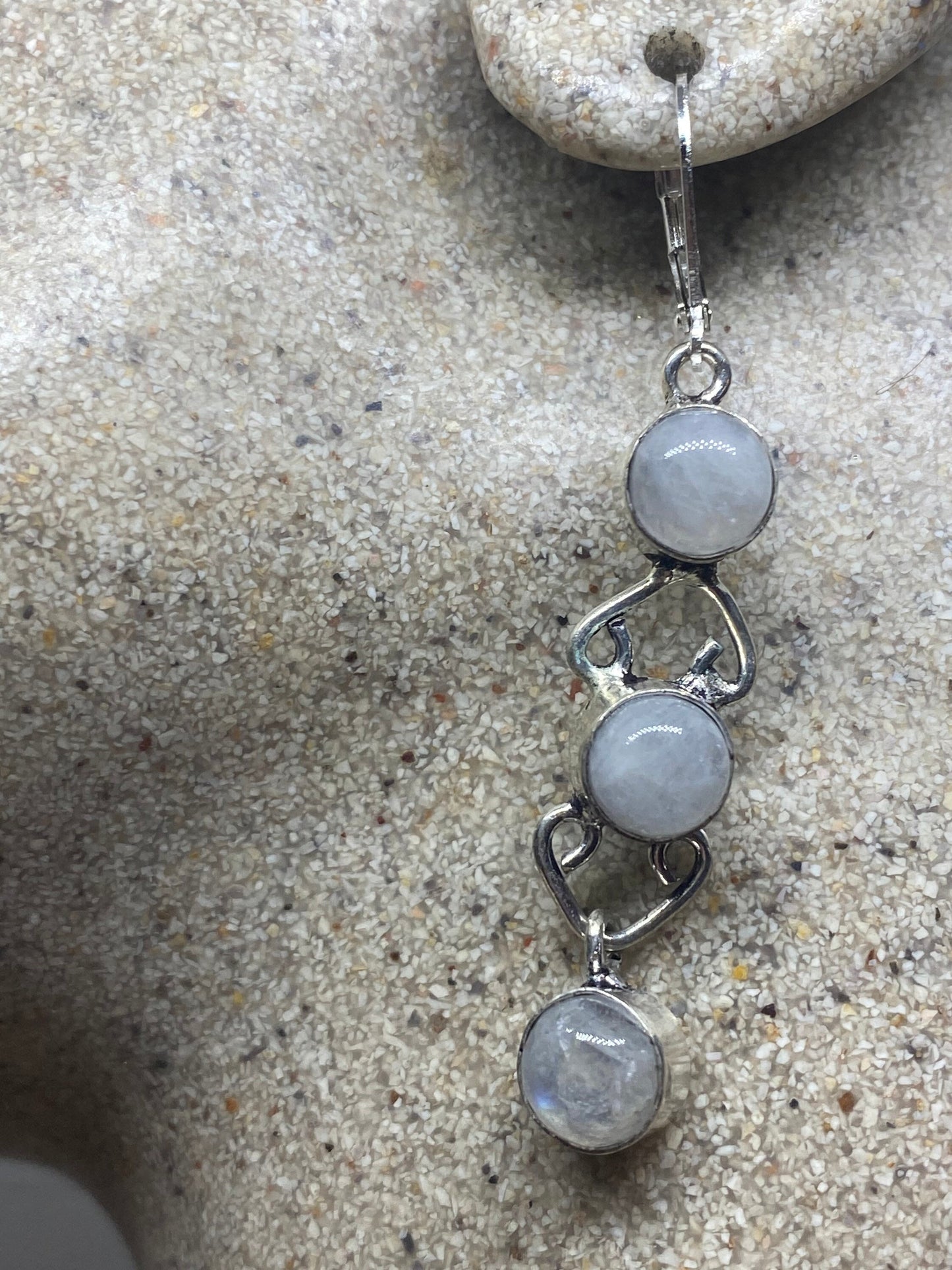 Vintage Rainbow Moonstone Sterling Silver Lever Back Dangle Earrings