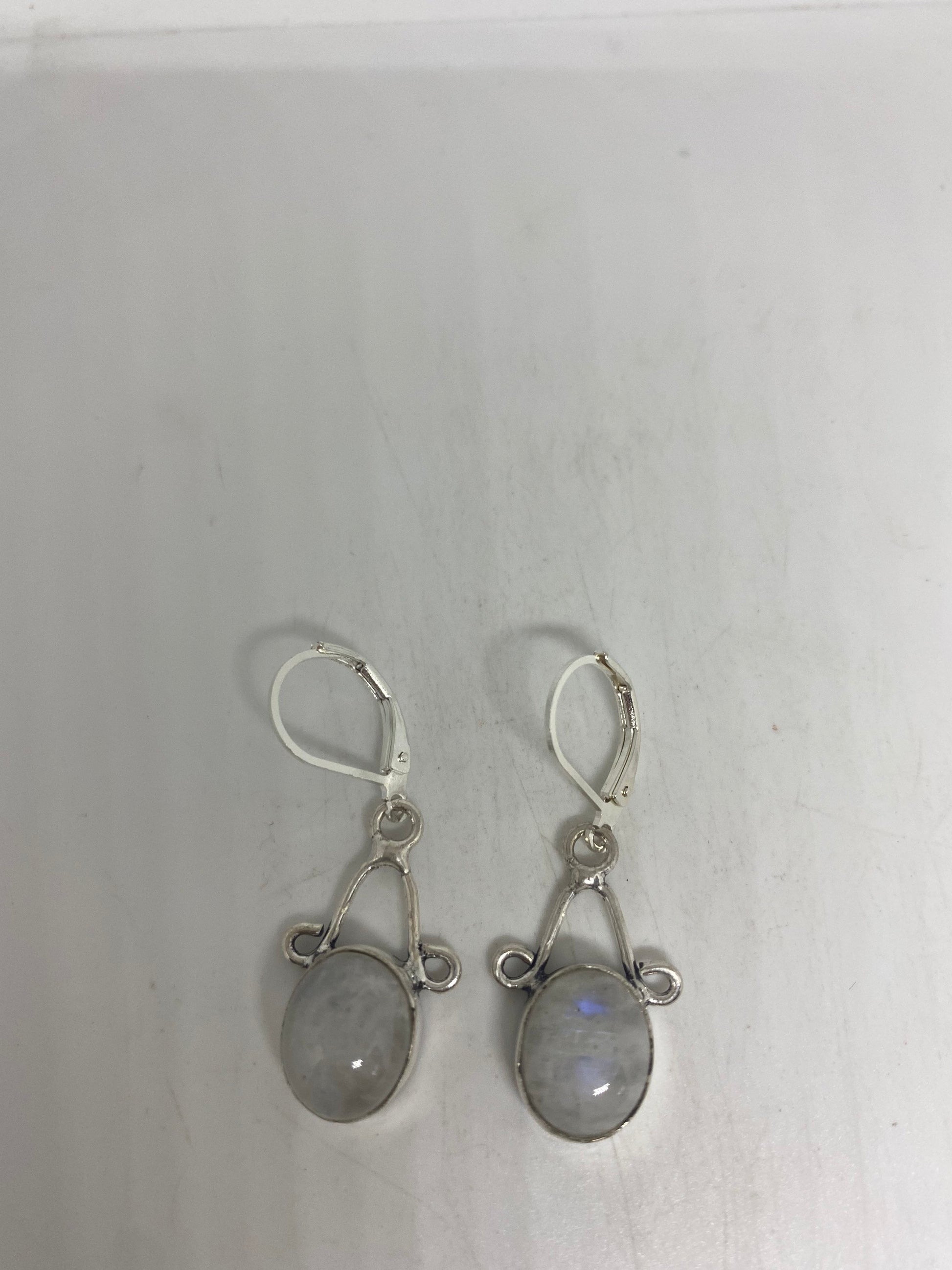 Vintage Rainbow Moonstone Sterling Silver Lever Back Dangle Earrings