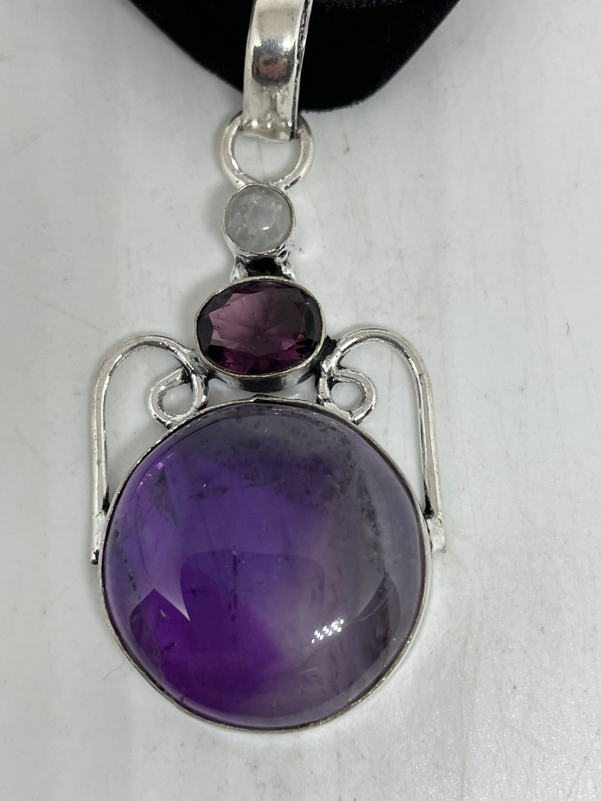 Cabochon Cut Droplet Deep Purple Genuine Amethyst Necklace