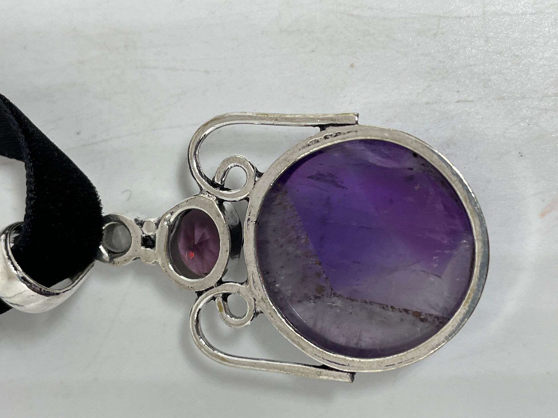 Cabochon Cut Droplet Deep Purple Genuine Amethyst Necklace